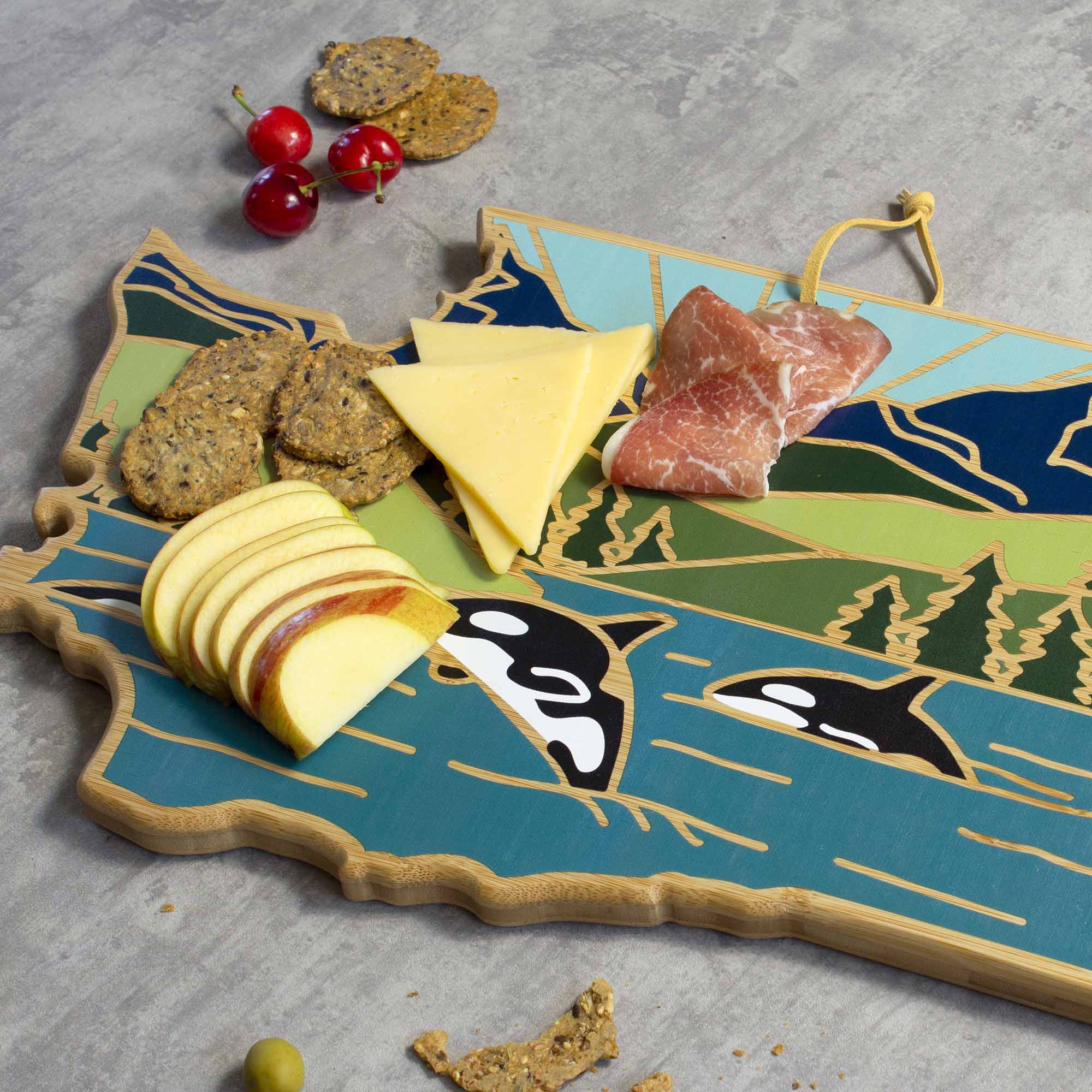 Premium Washington State Themed Cutting Board - Handcrafted Wooden Chopping Board with Summer Stokes Artwork - Perfect for Kitchen, Gift, and Home Decor