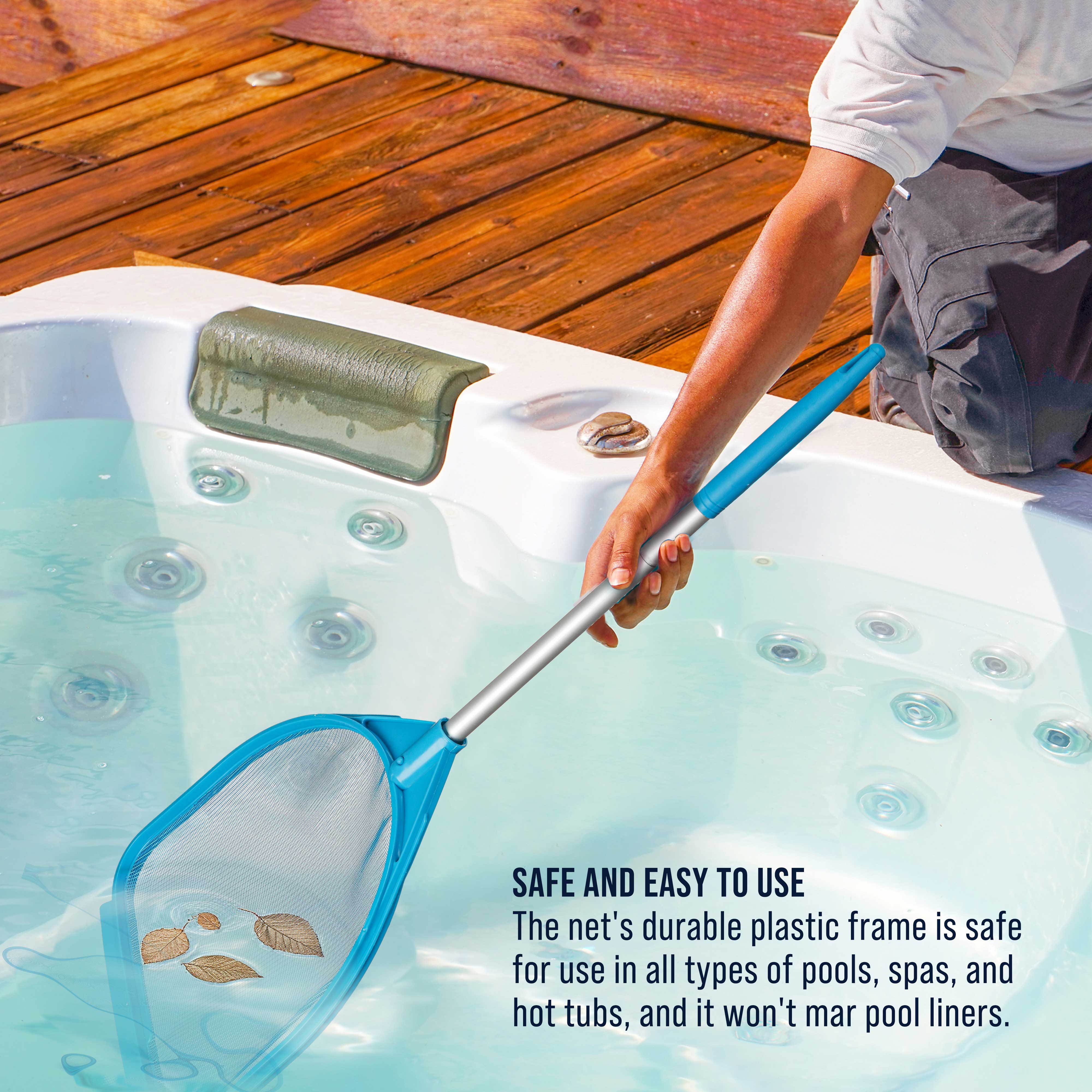 **5FT Pool Leaf Skimmer Net with Pole - Fine Mesh Handheld Skimmer for Leaves & Debris - Ideal for Pools, Spas, Hot Tubs & Above Ground Maintenance**