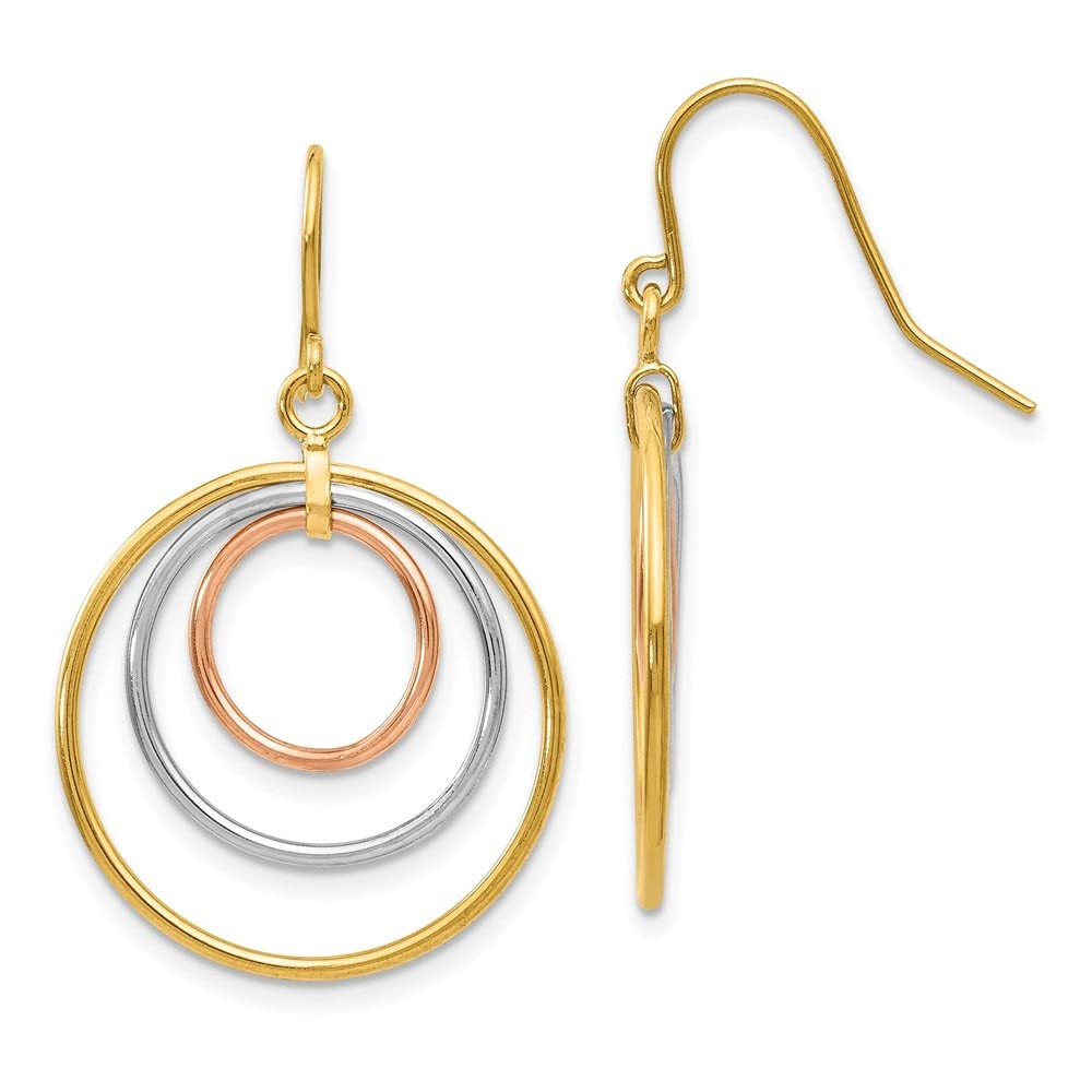 14K Yellow Gold Tri-Color Circle Dangle Earrings for Women | Diamond2Deal Fine Jewelry | Elegant Gift for Anniversary, Birthday & Special Occasions