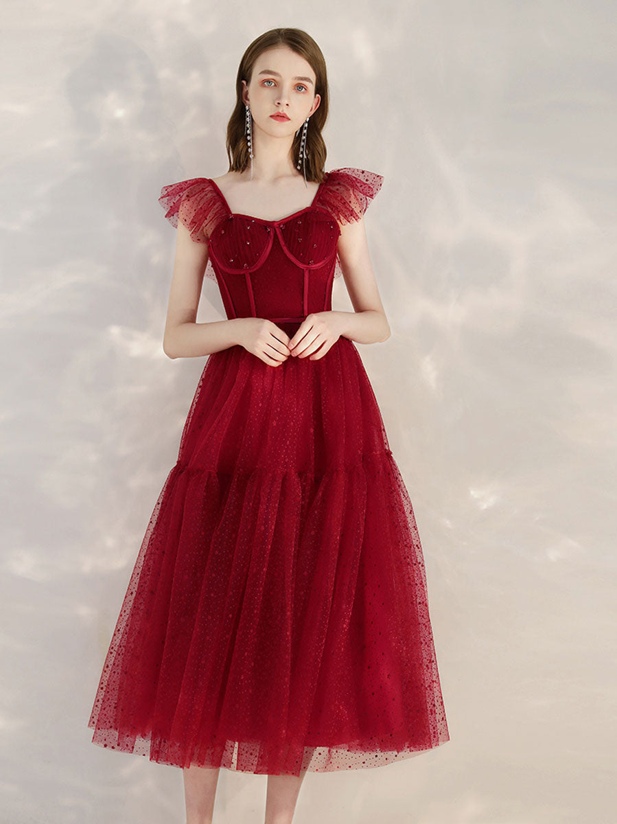 Elegant Burgundy Tulle Short Prom Dress for Homecoming, Sweet 16, Quinceañera & Formal Events - Perfect for Dances, Parties & Special Occasions