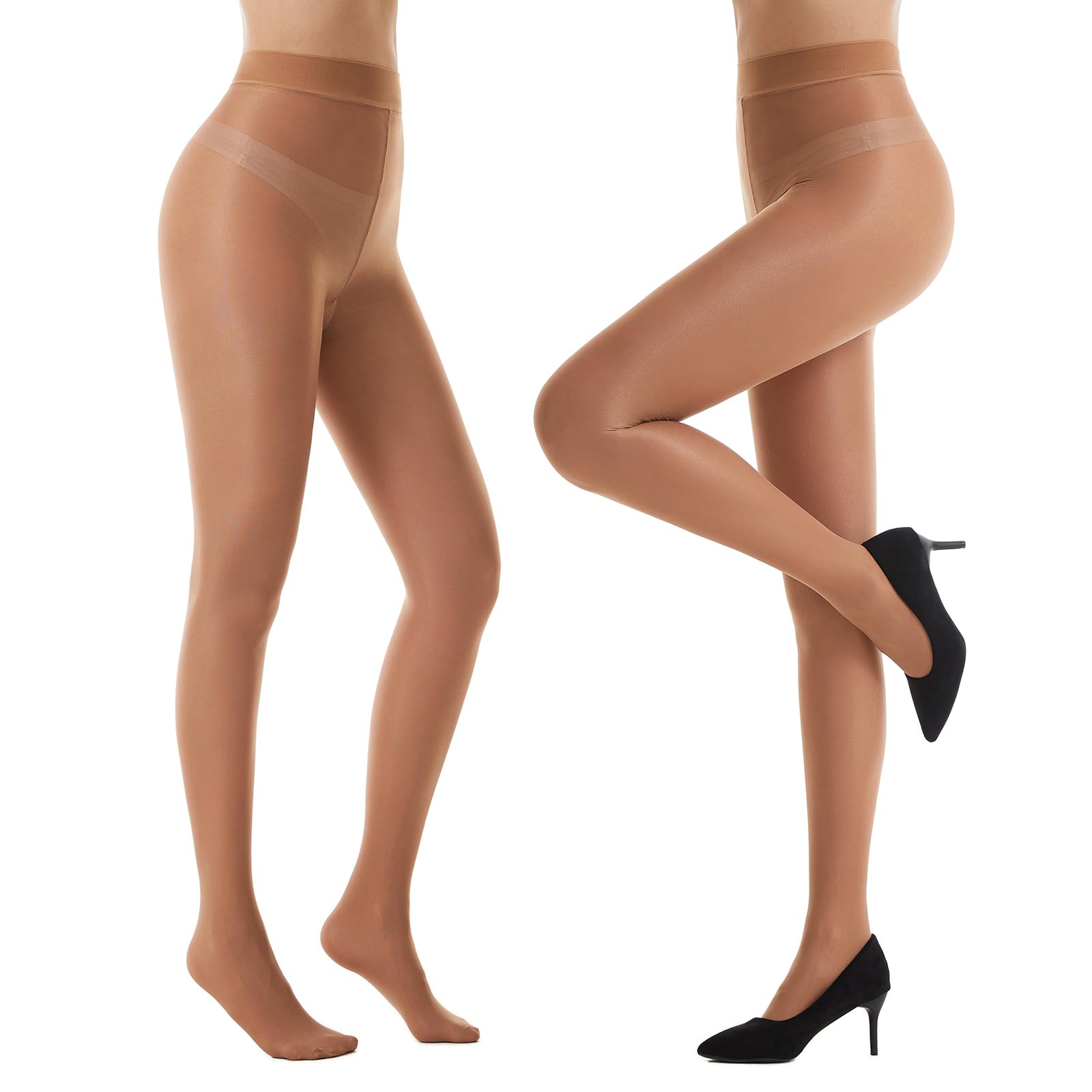 Shiny Pantyhose for Women - 70D High Waist Shimmer Tights with Oily Gloss Finish - Footed Dance Stockings (2 Pairs) - Perfect for Dance Performances, Cosplay & Evening Events
