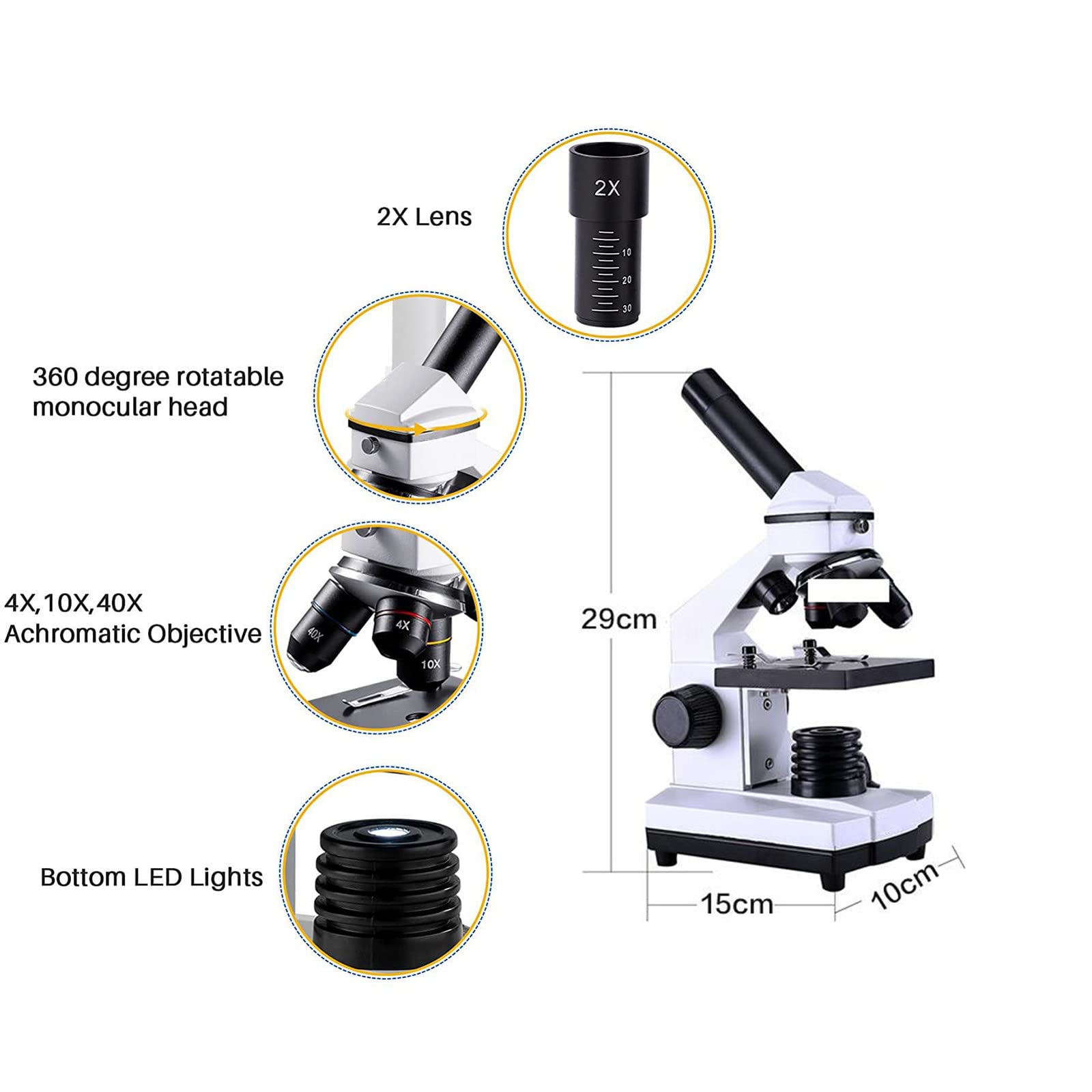 2000x Compound Microscope for Adults & Kids - Dual LED Illumination Microscope for Students, Home School & Laboratory Use - Science Education Microscope for Biology, Chemistry & Home Learning Experiments