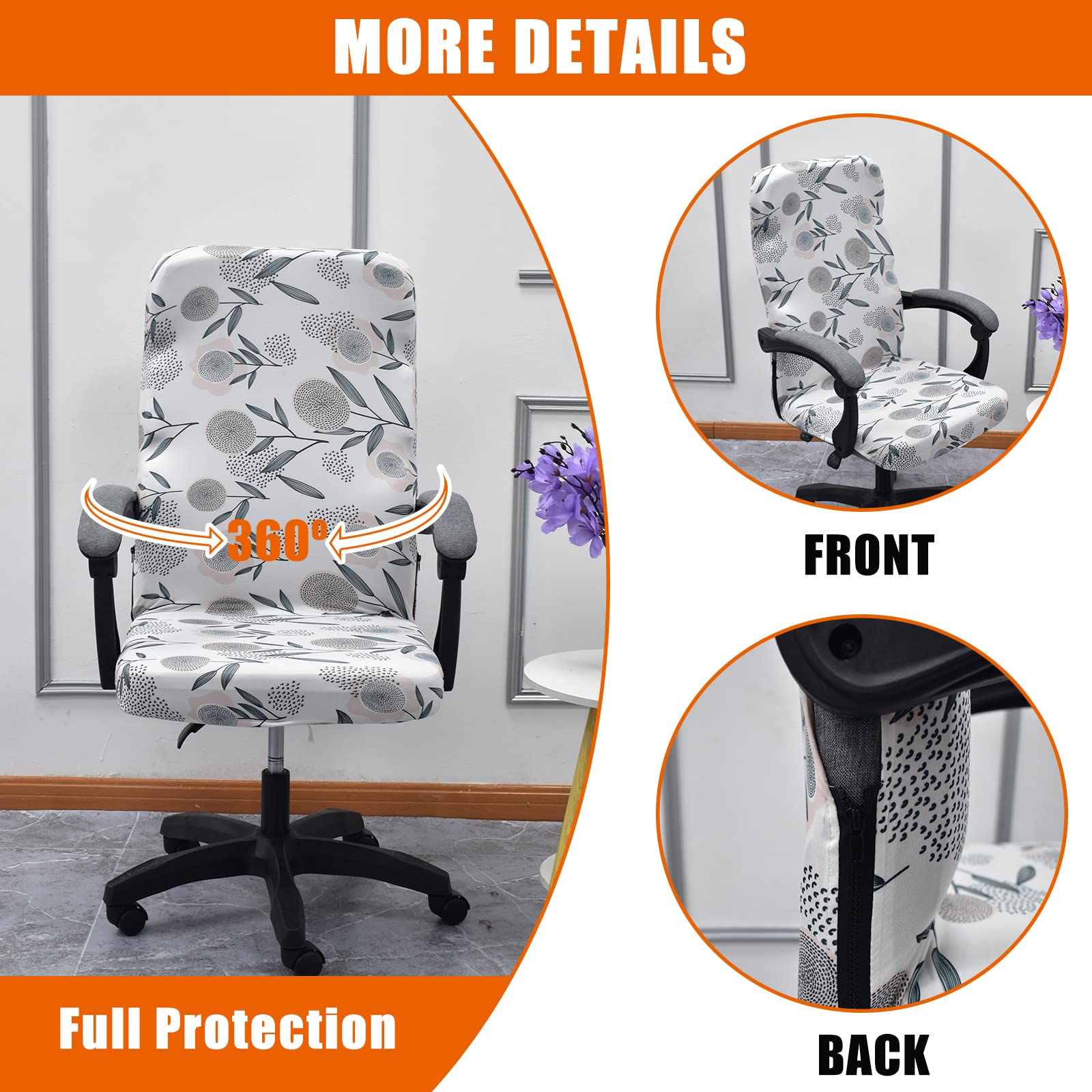 CRFATOP Universal Stretch Office Chair Cover - Durable Zipper Design for Computer Desk Chairs, High Back Chair Slipcover (Size L, Model A03) - Perfect for Home Office, Gaming Setup & Workspace Protection