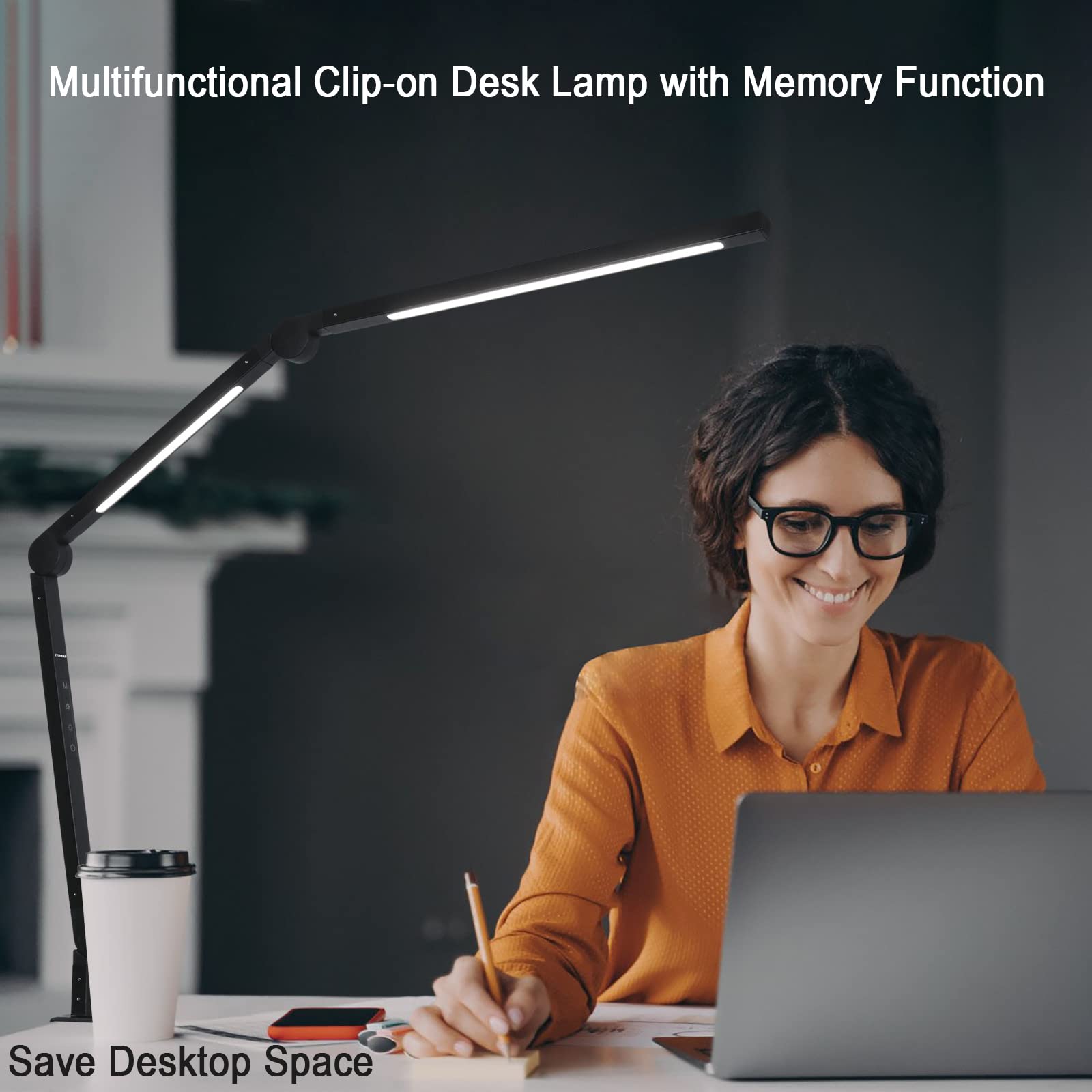 LED Desk Lamp with Clamp - Adjustable Brightness & Color Temperature, Touch Control, Memory & Timer Function, Swing Arm Architect Light for Home Office, Study, Reading, and Workstation Use