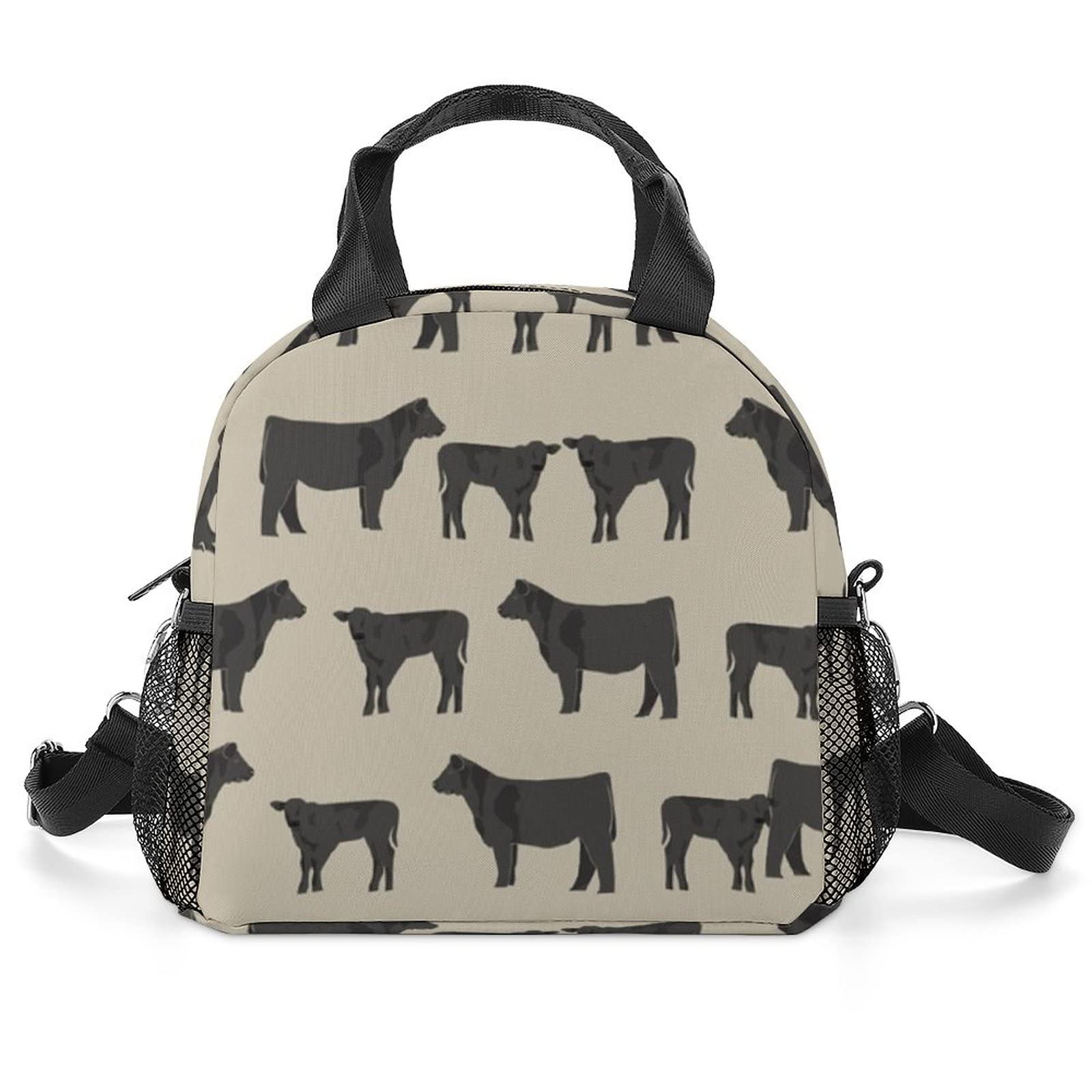 Eco-Friendly Reusable Polyester Lunch Bag for Women, Teachers & Students - Soft Bento Box with Adjustable Shoulder Strap - Perfect for Picnic, Outdoor Travel, School & Office - Washable & Durable (Cow Print Design)