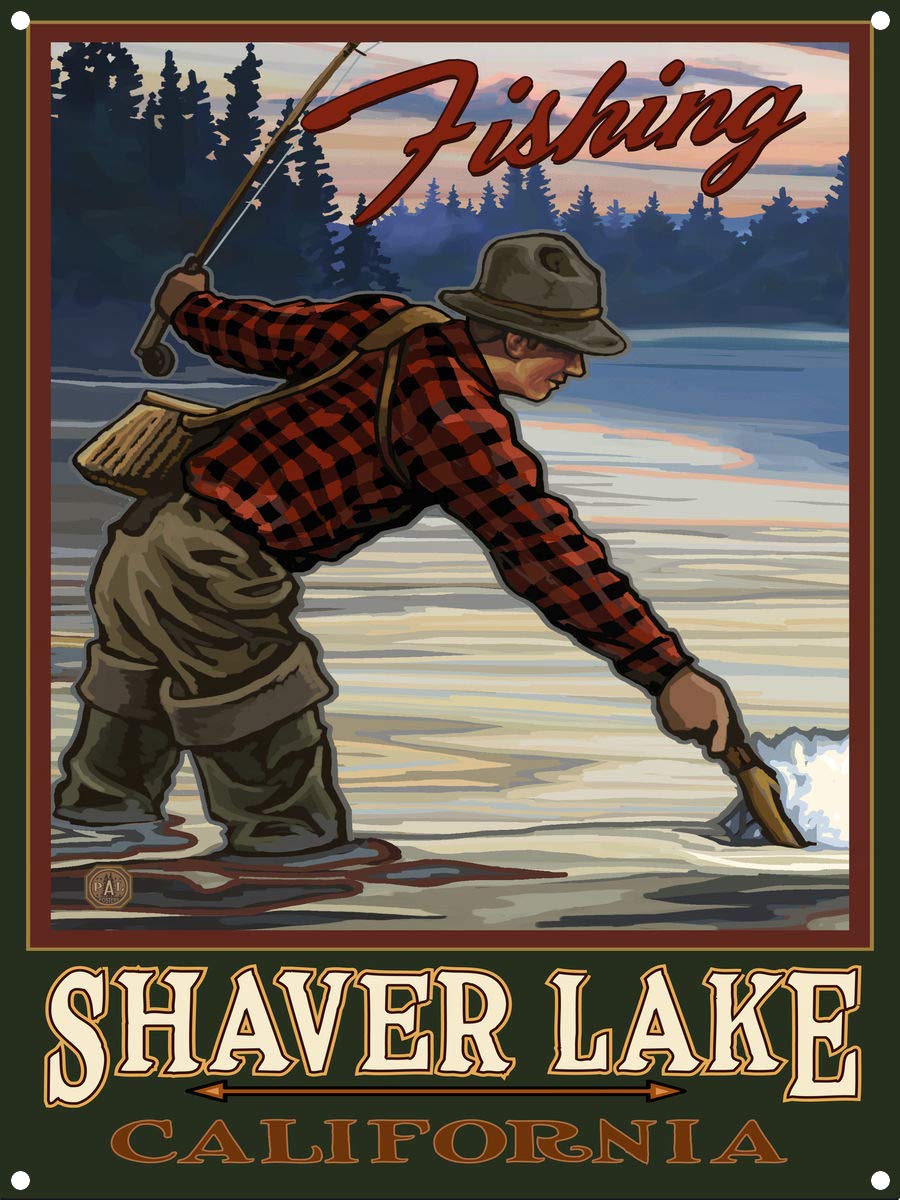 Paul A. Lanquist Shaver Lake California Evening Fly Fisherman Metal Art Print - 8.5x11.5 Inches Travel Artwork - Perfect for Home Decor, Office Wall Art & Fishing Enthusiast Gifts