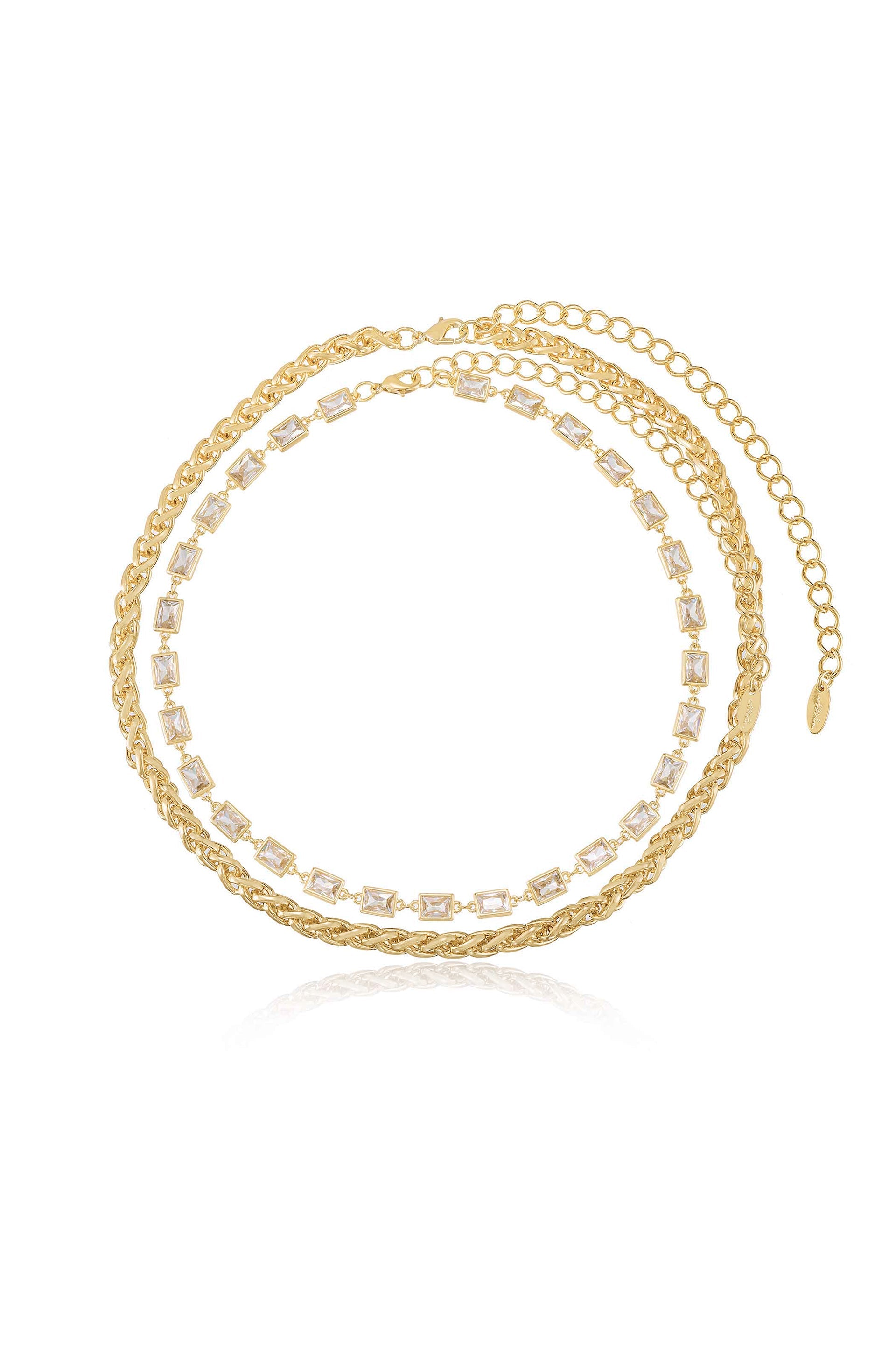 Double Trouble Crystal & Chain Necklace Set for Women - Elegant Layered Statement Jewelry for Party, Date Night & Special Occasions