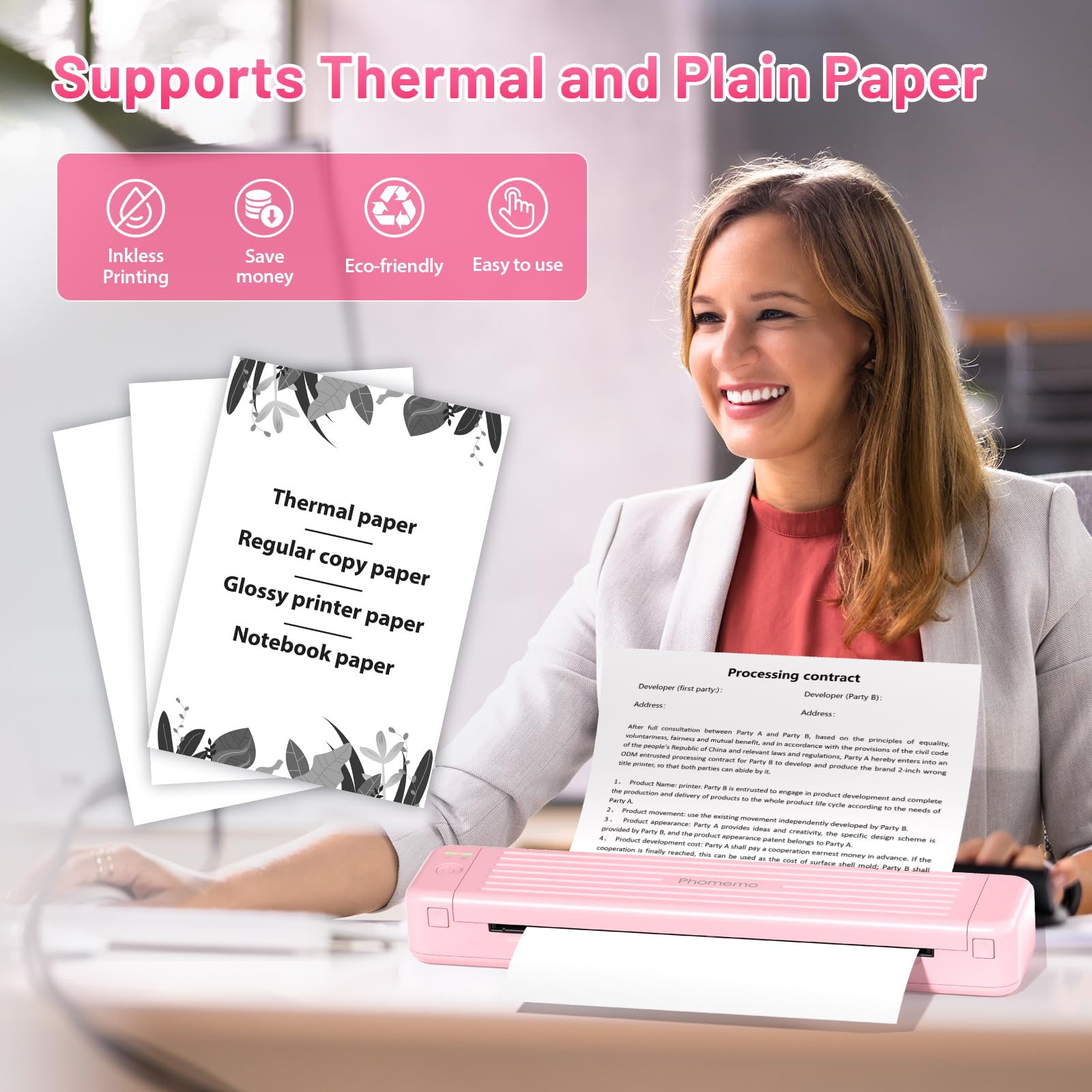 Phomemo P831 Portable Bluetooth Thermal Printer - Wireless Inkless Mini Printer for 8.5x11 & A4 Paper - Travel, Office, Home Use - Print from Phone, Laptop, Tablet - Perfect for Receipts, Labels, Notes & Documents