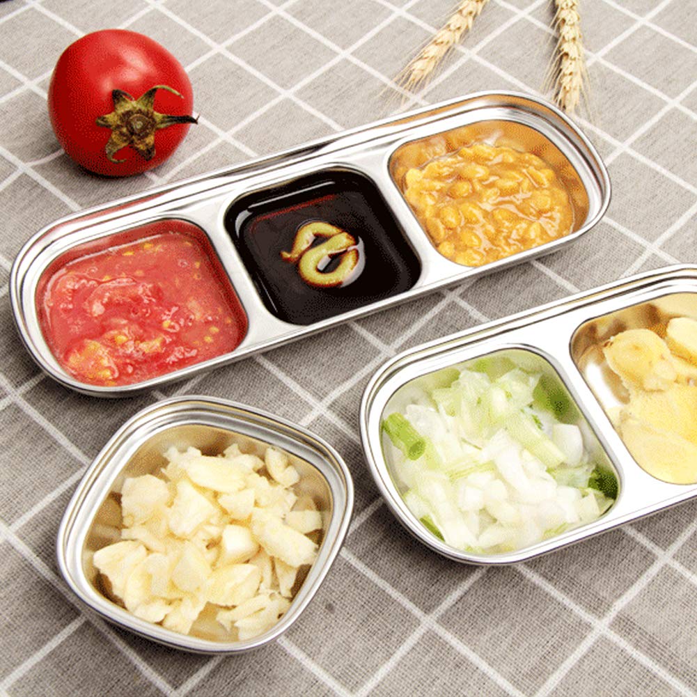 Stainless Steel 3-Compartment Sauce Dish - Appetizer Serving Tray, Divided Snack Plate & Food Dipping Bowl for Home Kitchen | Perfect for Parties, BBQs, and Entertaining Guests