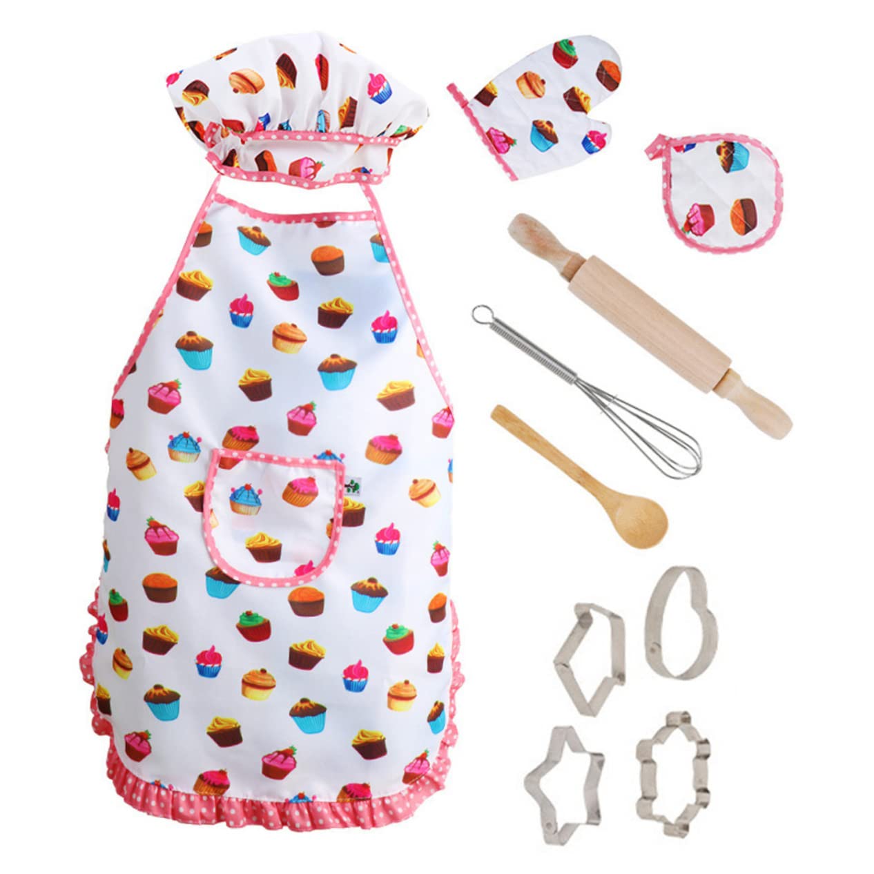 TOYANDONA Kids Baking Pretend Play Set - Chef Hat, Kitchen Utensils & Dress Up Costume for Girls & Boys - Perfect for Role Play, Cooking Cosplay & Educational Kitchen Fun