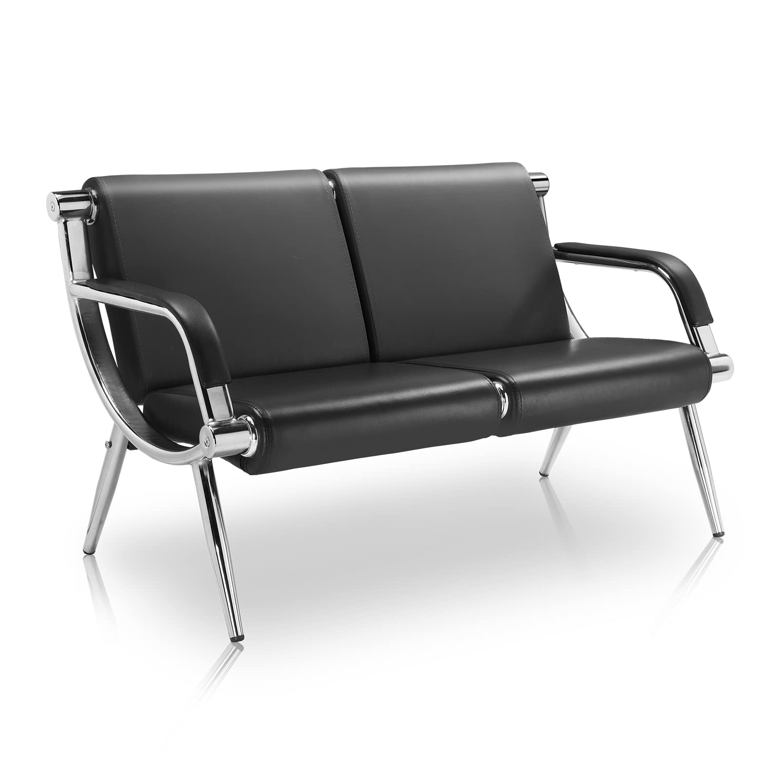 Premium PU Leather Waiting Room Reception Bench - 2-Seat Guest Seating with Armrests for Office, Clinic, Lobby, Airport, Bank & Salon | Durable Conference Chairs for High-Traffic Areas