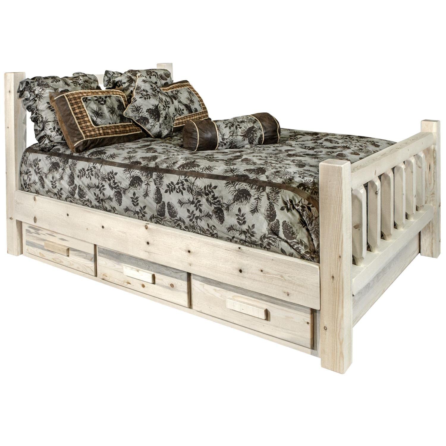Montana Woodworks Homestead Collection Twin Bed with Storage Drawers - Solid Wood Frame, Clear Lacquer Finish - Perfect for Kids Rooms, Guest Bedrooms & Small Spaces