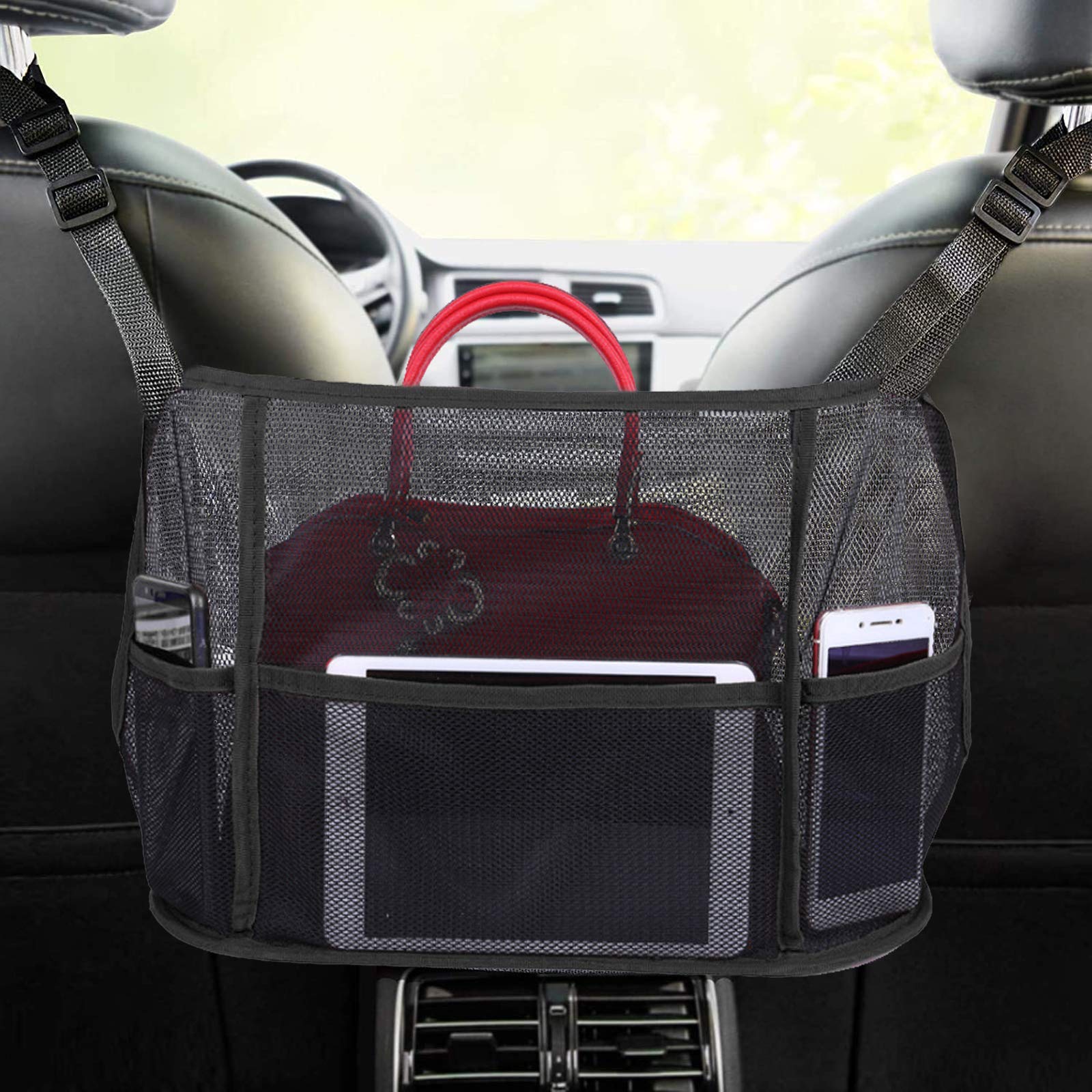 Car Seat Organizer Net Pocket - Back Seat Storage Pouch for Handbags, Purses & Accessories | Car Backseat Organizer with Mesh Storage for Kids Toys, Pet Supplies & Travel Essentials | Perfect for Road Trips, Family Travel & Daily Commute