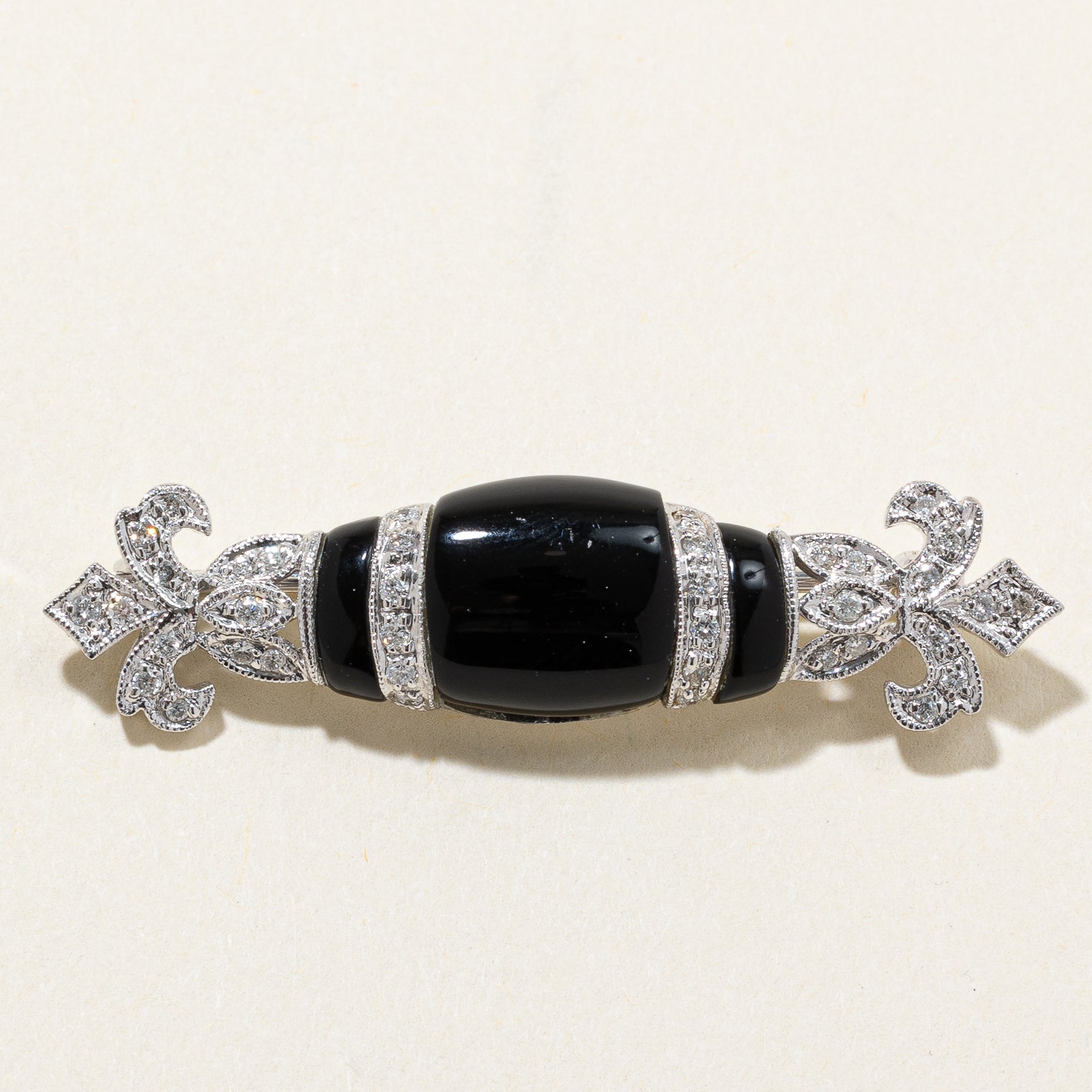 Onyx & Diamond Fleur De Lis Brooch - 5.00ctw Black Onyx with 0.20ctw Genuine Diamonds | Elegant Jewelry for Women, Perfect for Weddings, Parties & Special Occasions