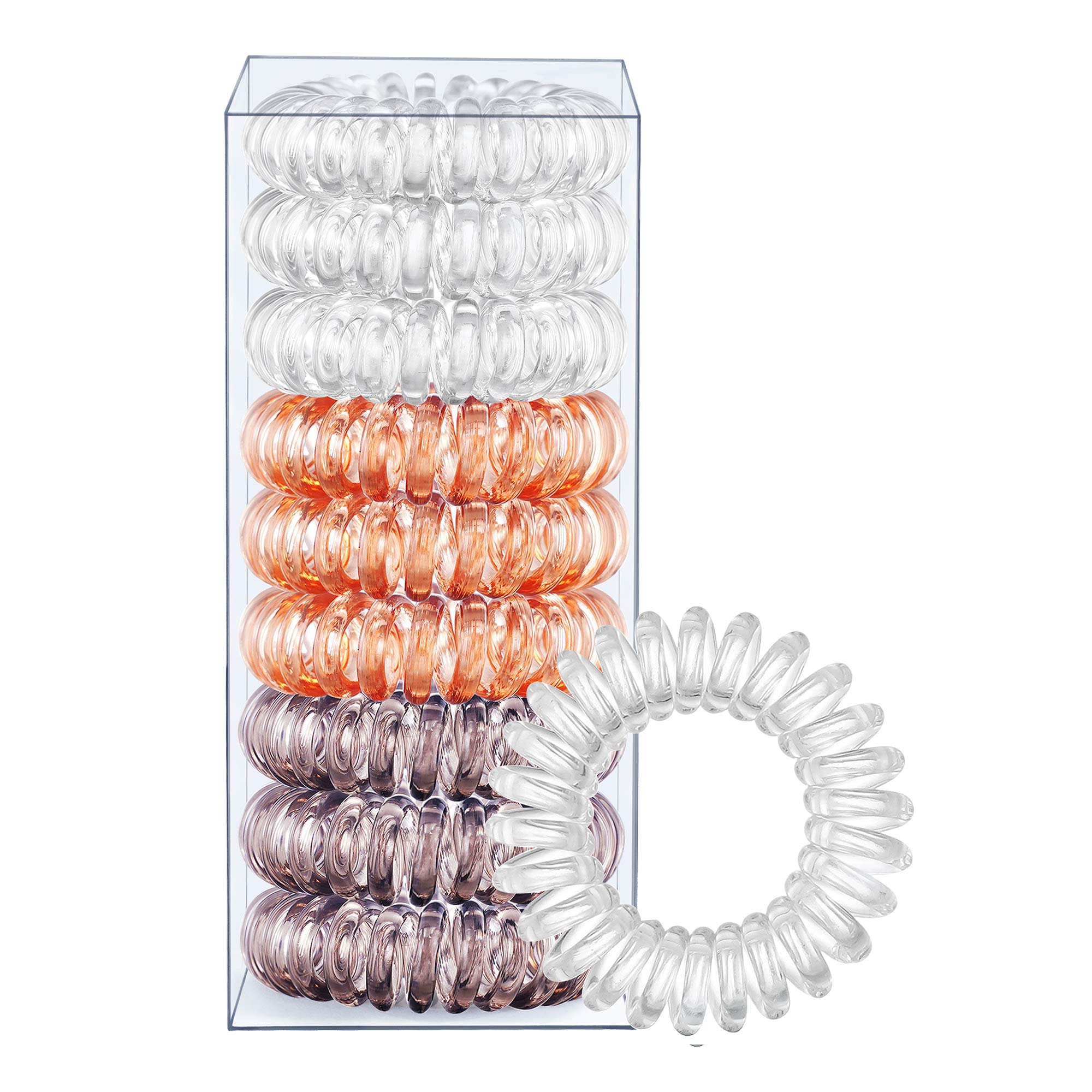 Spiral Hair Ties No Crease - 9 Pack Coil Hair Ties for Thick Hair, Ponytail Holders for Women & Girls (Adults & Kids) - Soft Elastic Phone Cord Hair Accessories for School, Work, Gym & Everyday Use