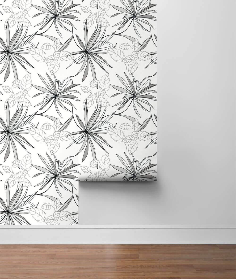 NextWall Spider Plants Peel and Stick Wallpaper - Self-Adhesive Removable Wall Mural in Grayscale - Perfect for Bedroom, Living Room, Nursery & Home Office Decor