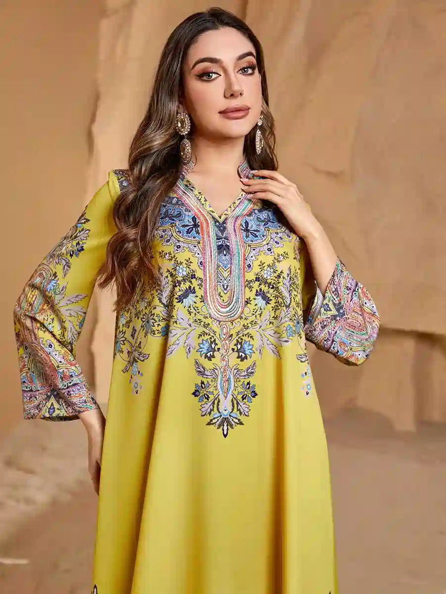 Elegant Printed Eid Dress - Flowy Caftan Kaftan Jalabiya for Women - Islamic Holiday Outfit #254288 | Perfect for Eid Celebrations, Weddings & Special Occasions