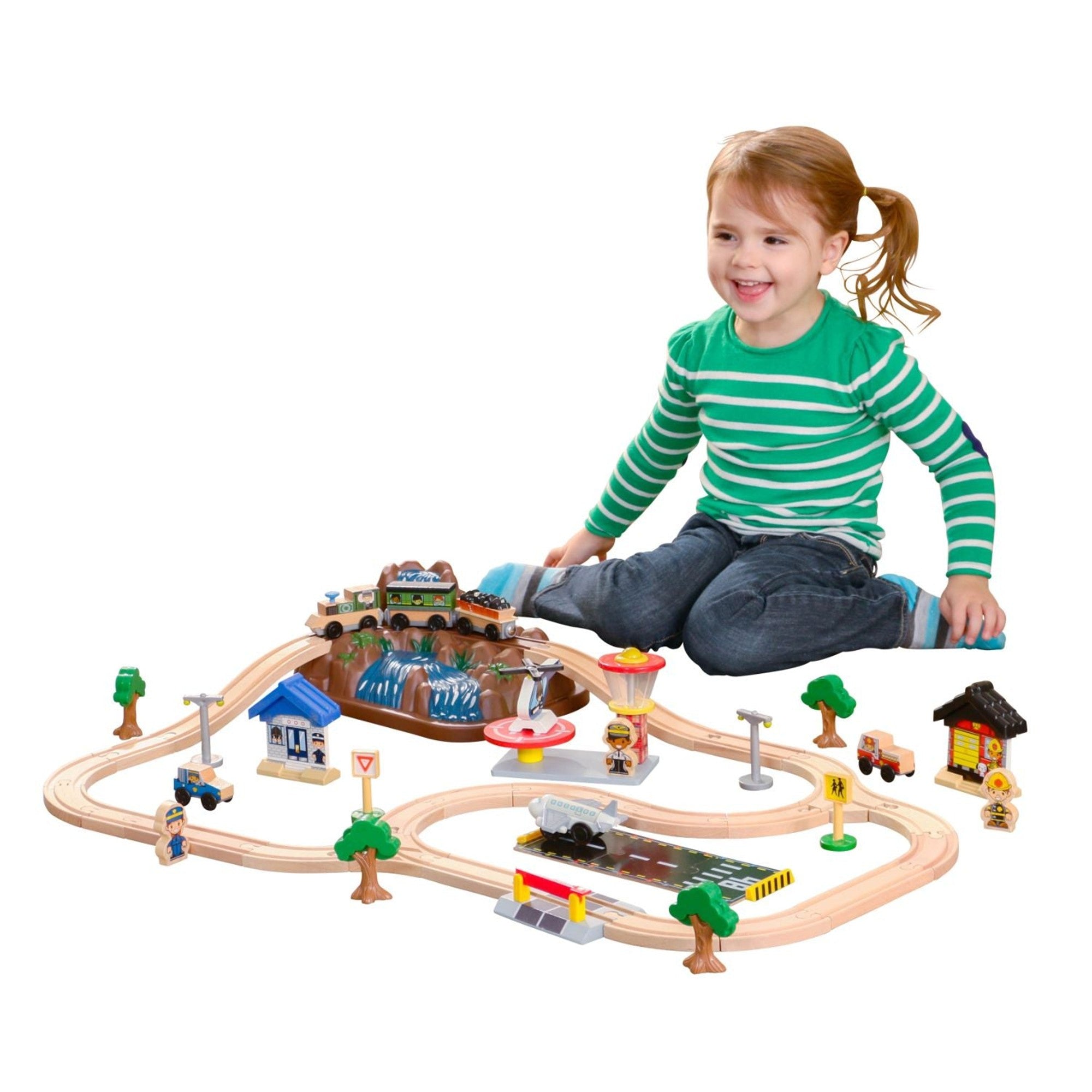 KidKraft Wooden Train Set with Bucket Top Mountain - 100+ Piece Educational Toy for Kids Ages 3+ | Perfect for Playrooms, Daycares & Birthday Gifts