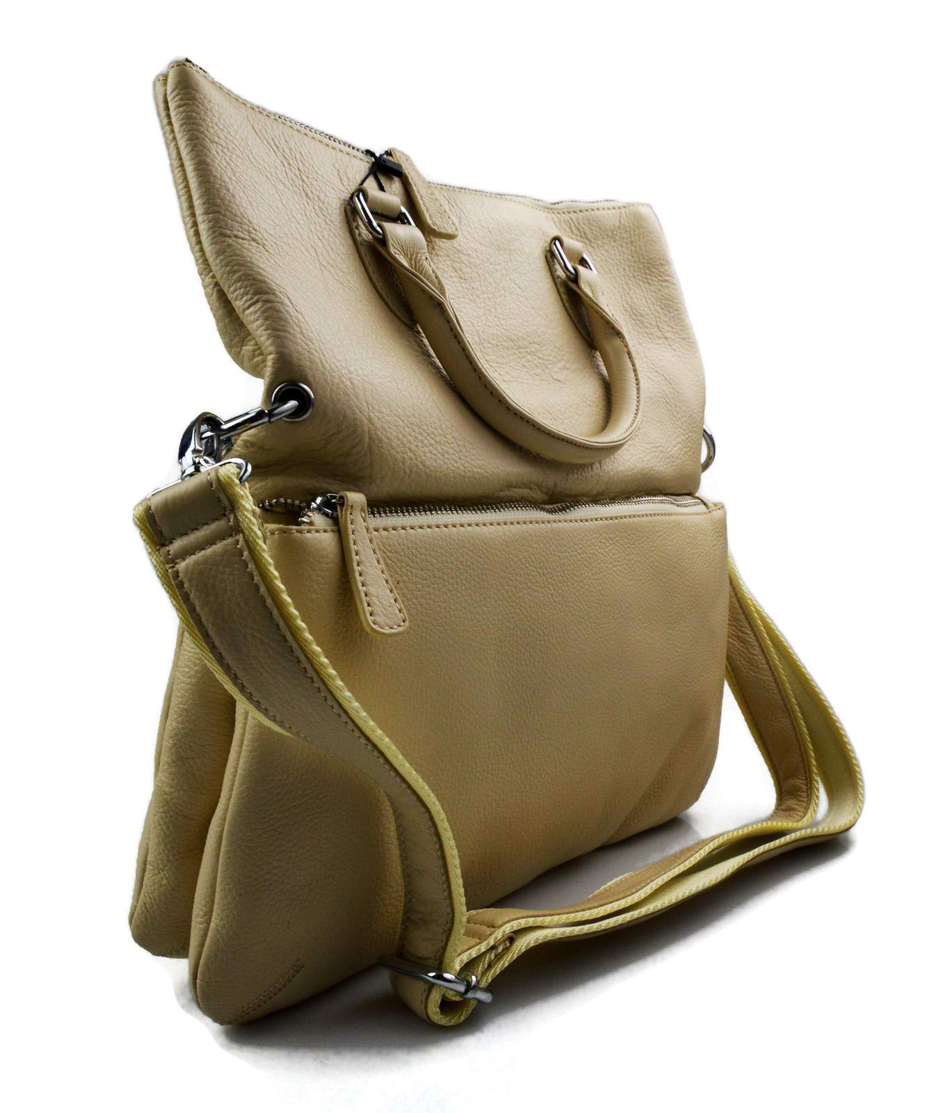 Genuine Italian Leather Women's Shoulder Bag - Beige Crossbody Tote, Hobo Satchel & Clutch Purse for Work, Travel & Everyday Use