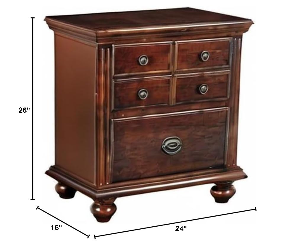 BOWERY HILL 2-Drawer Solid Wood Nightstand - Cherry Finish Transitional Bedside Table for Bedroom, Living Room & Guest Room - Stylish Storage with Two Drawers