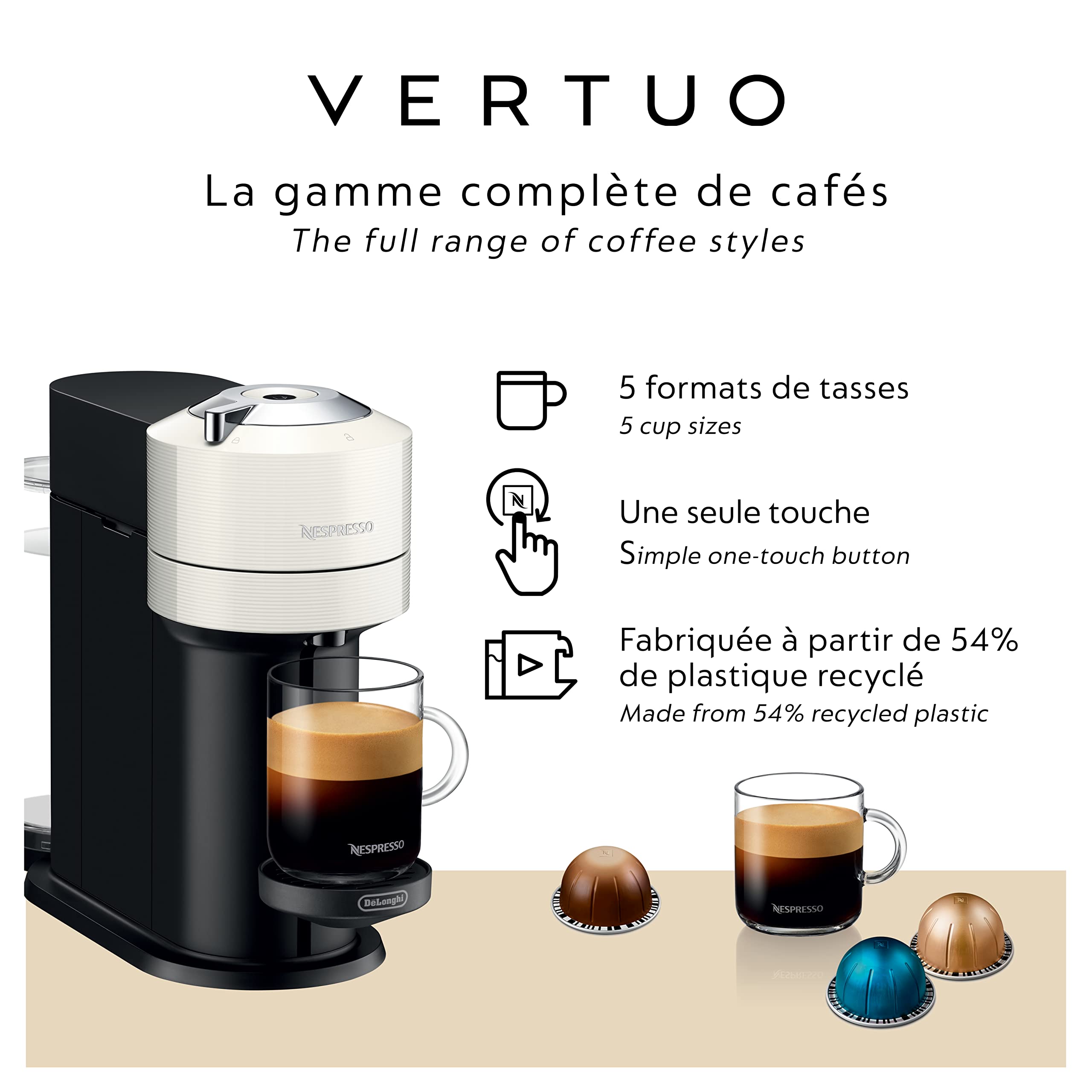 De'Longhi Nespresso Vertuo Next Coffee & Espresso Machine - Compact & Fast Brewing, White (ENV120WCA) | Perfect for Home, Office & Small Spaces | Enjoy Barista-Quality Coffee in Seconds