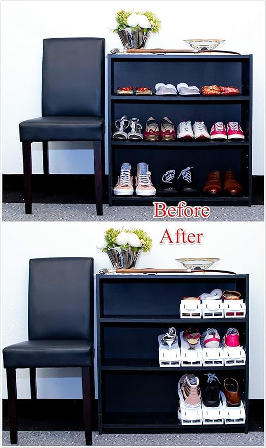 Shopeal Adjustable Shoe Rack Organizer - Double Deck Stackable Shoe Storage for Closet - Space Saving Shoe Holder (White, 12 Pack) - Perfect for Small Spaces, Apartment Living & Closet Organization