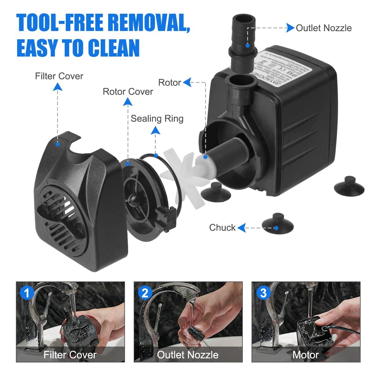 Flintronic Mini Water Pump, 10W 600L/H Submersible Aquarium Pump with 2 Nozzles, Max Height 1.25m, for Fish Tank, Pond Fountain & Hydroponics - EU Plug (Perfect for Small Aquariums, Indoor Water Features & Garden Decor)