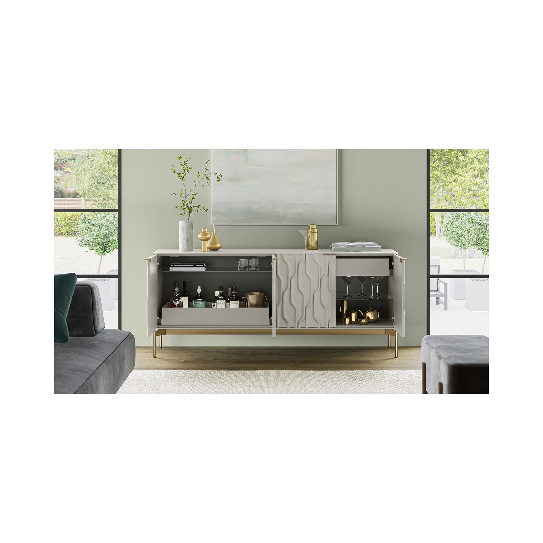 BDI 7639 Modern TV Stand with Storage - Wooden Media Console for Living Room, Bedroom & Home Office - Stylish Credenza with Ample Storage Space