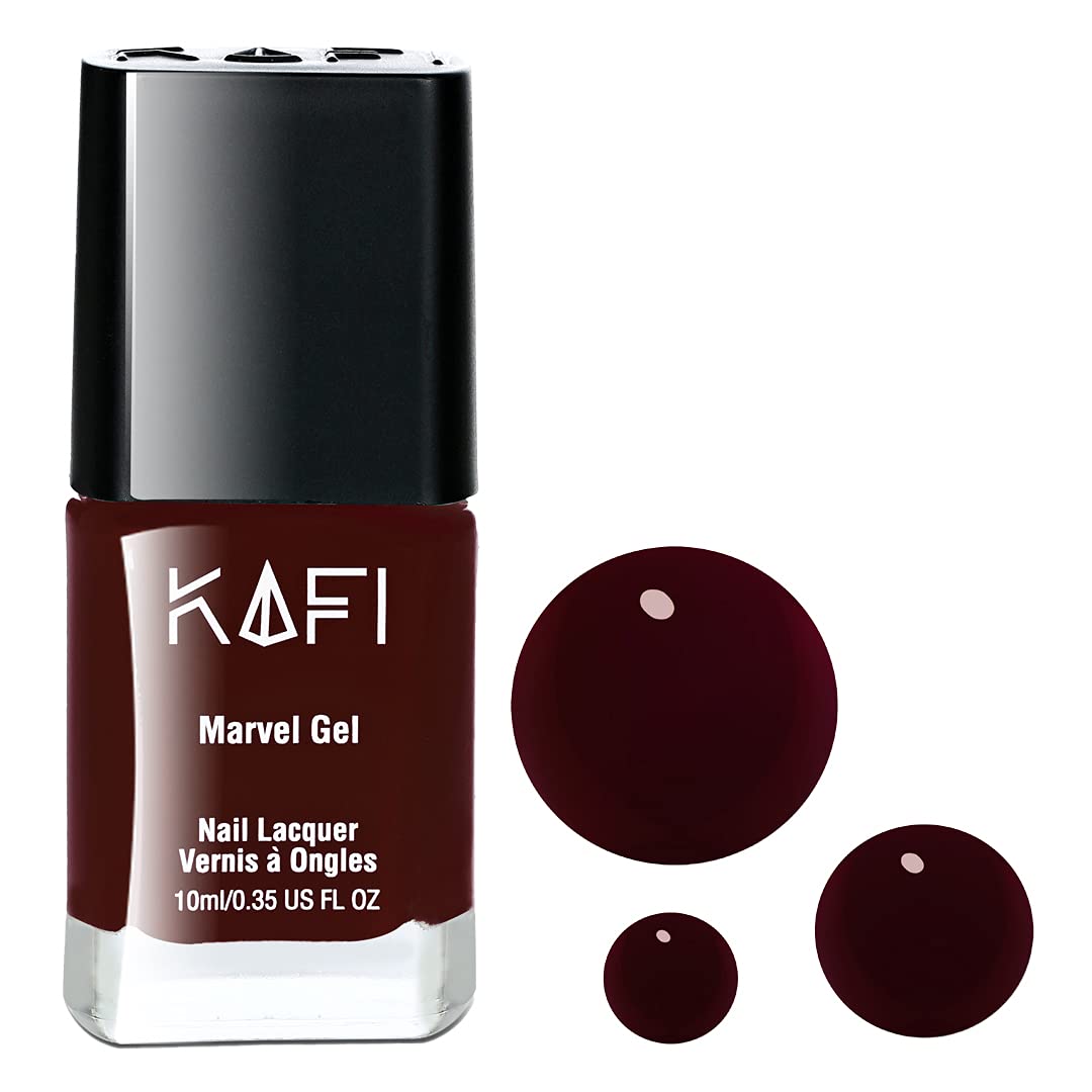KAFI Duo Pack Gel Effect Nail Polish (Mahogany Maroon) + Protective Top Coat (Transparent) - Long Lasting, Non-Toxic, High Shine, Vegan, 10-Free Formula, Salon Professional - 2 Piece Combo Set for Manicures, Pedicures & Nail Art - Perfect for Home Use, Salons & Gifts