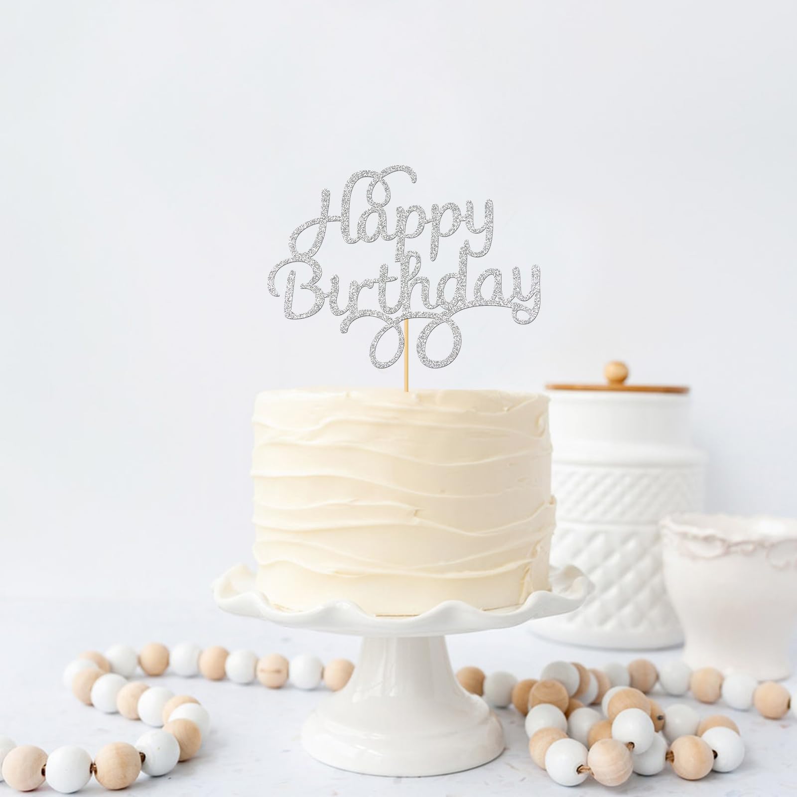 Silver Glitter Happy Birthday Cake Topper - Elegant Party Decor for Adults & Kids | Perfect for Birthday Cakes, Cupcakes & Dessert Tables