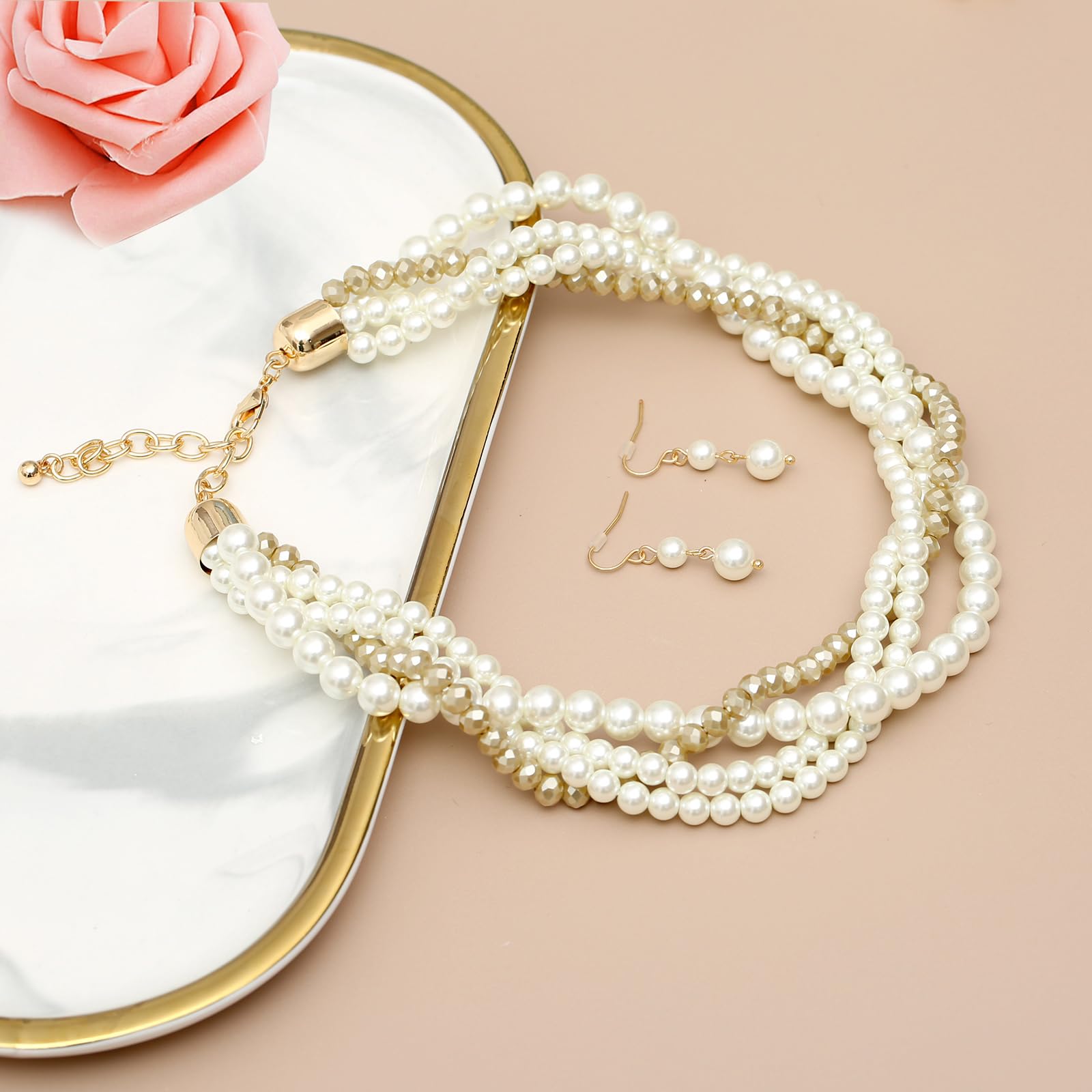 Elegant Gold Statement Necklace Set for Women - Aesthetic Collar Necklace & Earrings | Bridal Party Jewelry, Wedding Accessories & Evening Wear Fashion