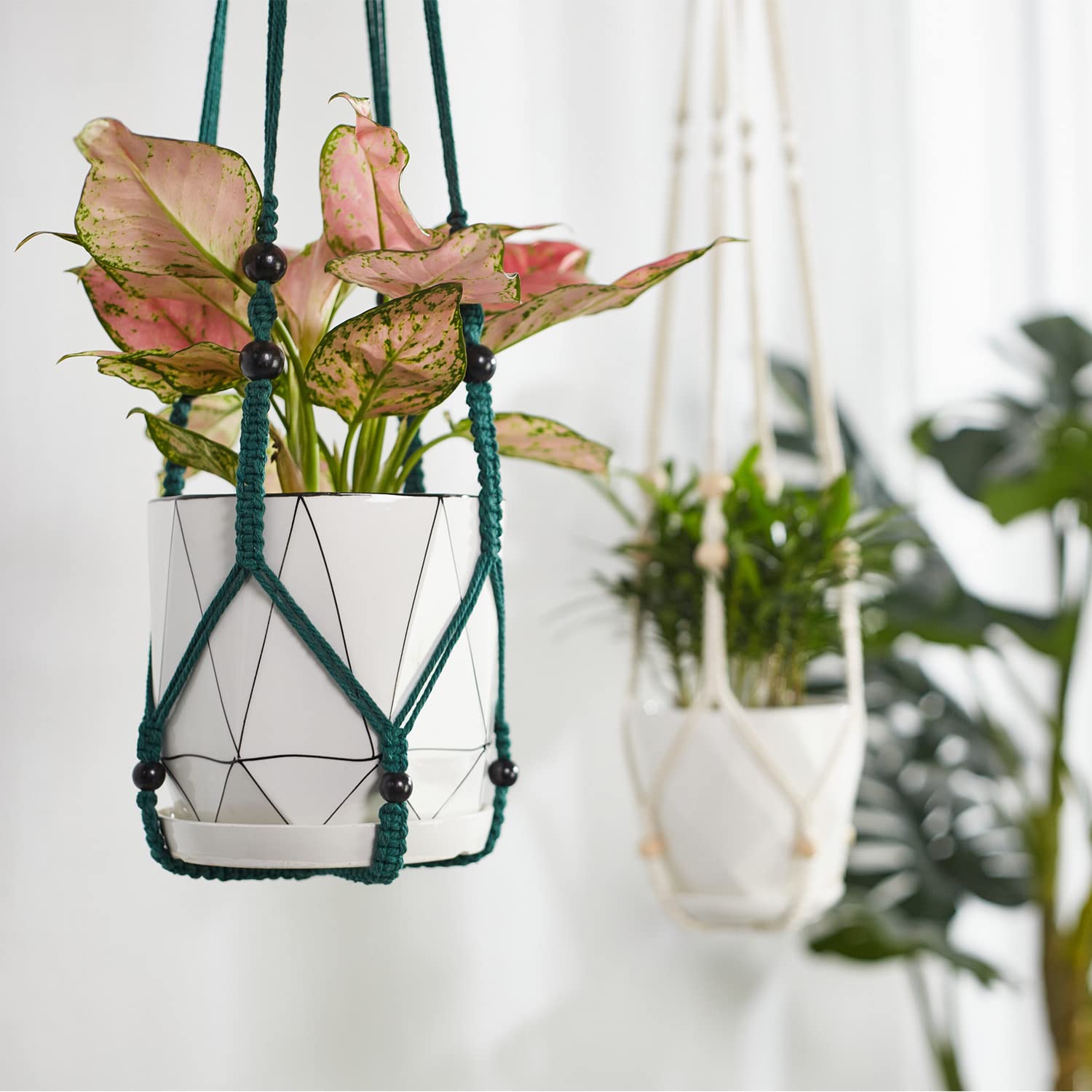 Handmade Macrame Plant Hangers for Indoor Plants - 6 Pack Boho Hanging Plant Holders with Strong Ropes, Home Wall Decor for Living Room, Bedroom, Balcony & Garden