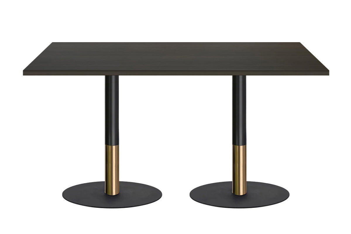 Rivoli Cafe Table - Black/Rose Gold Finish with Black Disc Base - 1800L x 800W - Perfect for Outdoor Dining, Patio, Restaurant, and Coffee Shop Decor