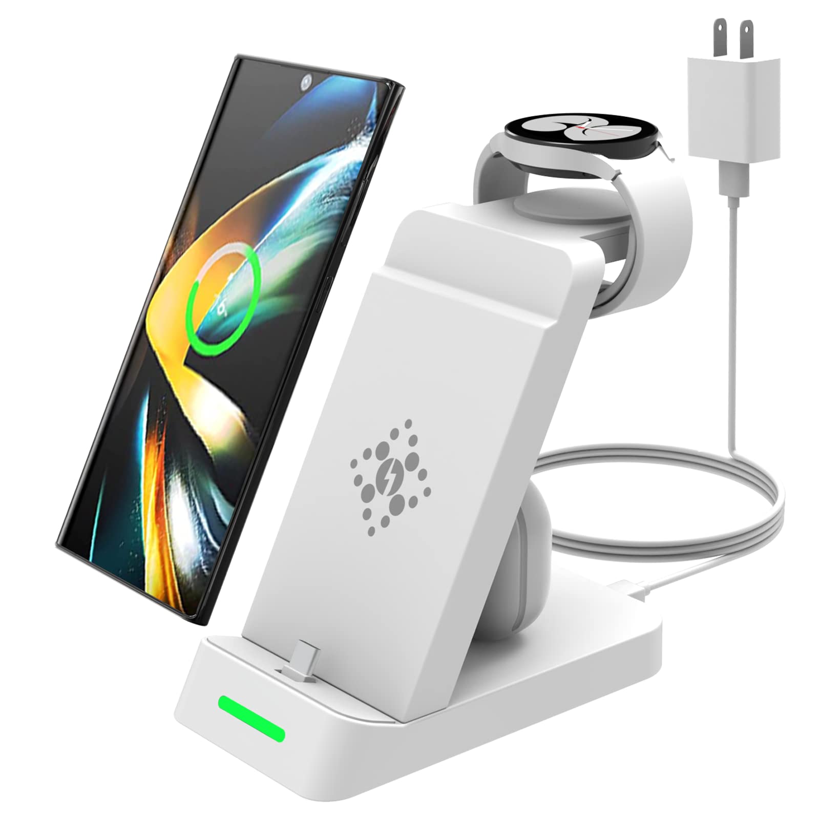 3-in-1 Wireless Charging Station for Samsung Galaxy - Fast Charger Compatible with Galaxy Watch 7/6/5/4, S25/S24/S23 Ultra, Note 22, Z Flip/Fold 6/5/4 & Buds 3/2 Pro | Nightstand Charger for Bedroom, Office & Travel