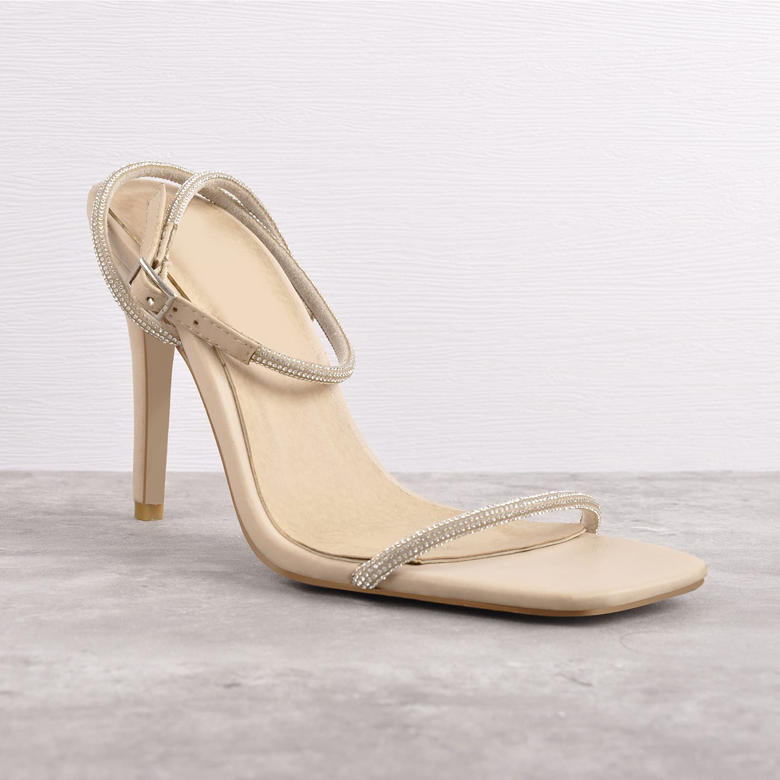 LISHAN Women's Square Toe Heeled Sandals with Diamante Straps - 3 Inch High Heels for Weddings, Parties & Evening Events | Comfortable Dress Sandals for Women