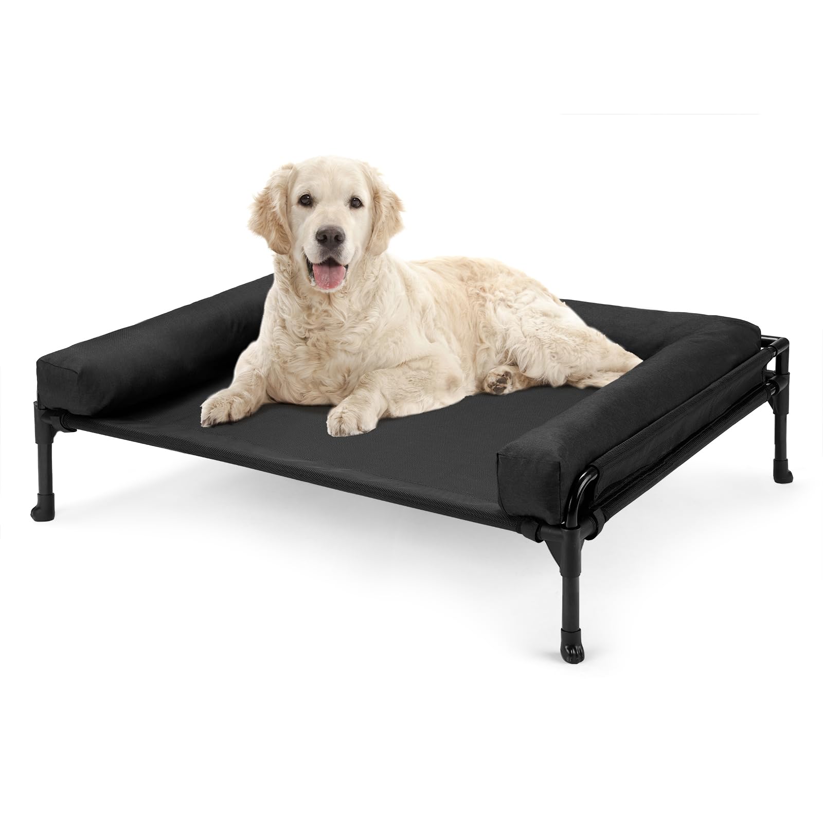 Veehoo Elevated Cooling Dog Bed for Large Dogs - Outdoor Raised Pet Cot with Mesh, No-Slip Feet & Removable Bolster - 35