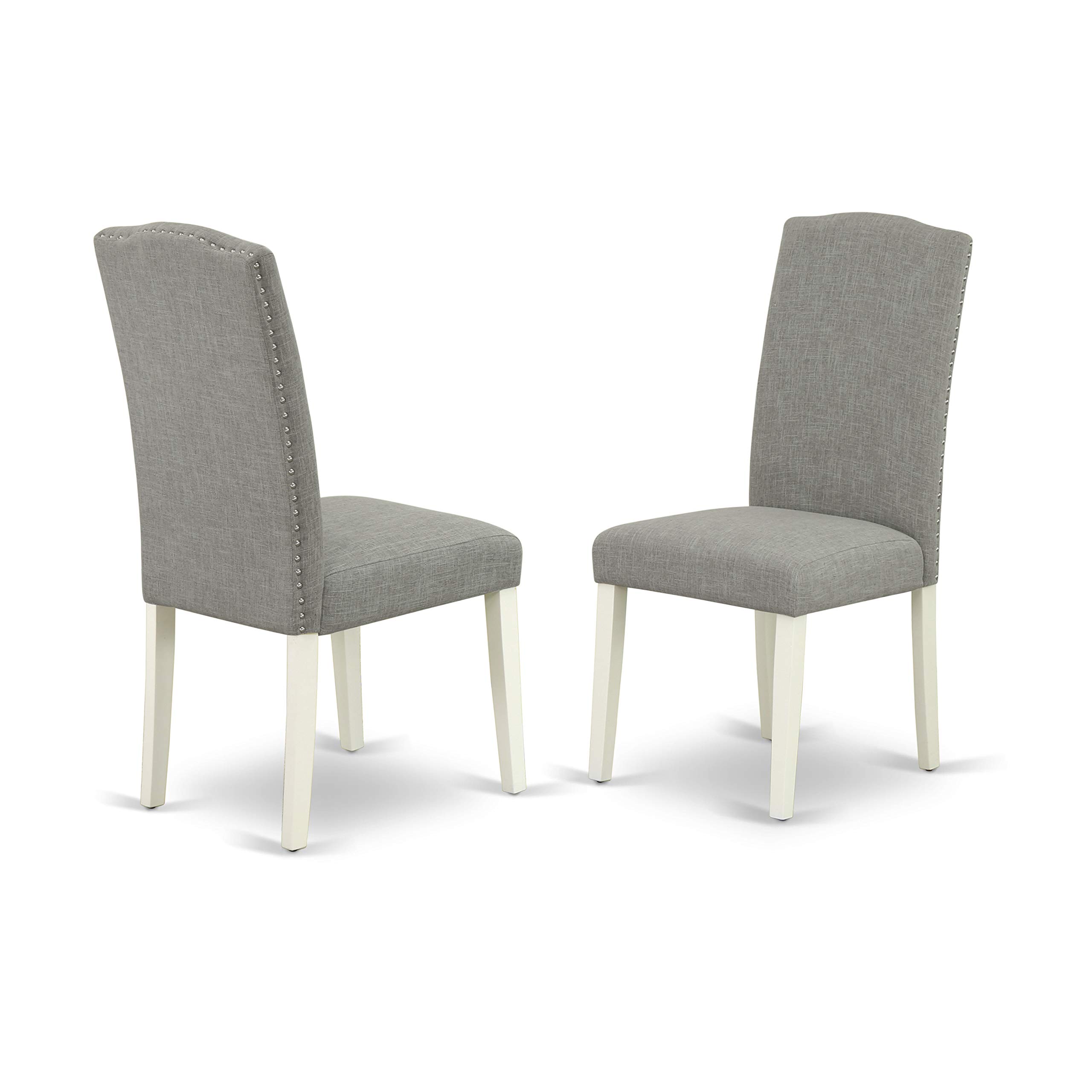 East West Furniture OXEN5-LWH-06 5-Piece Modern Dining Room Set - 36x36 Inch Square Wood Table & 4 Dark Shitake Fabric Chairs, Linen White | Perfect for Small Spaces, Apartments, and Contemporary Home Decor