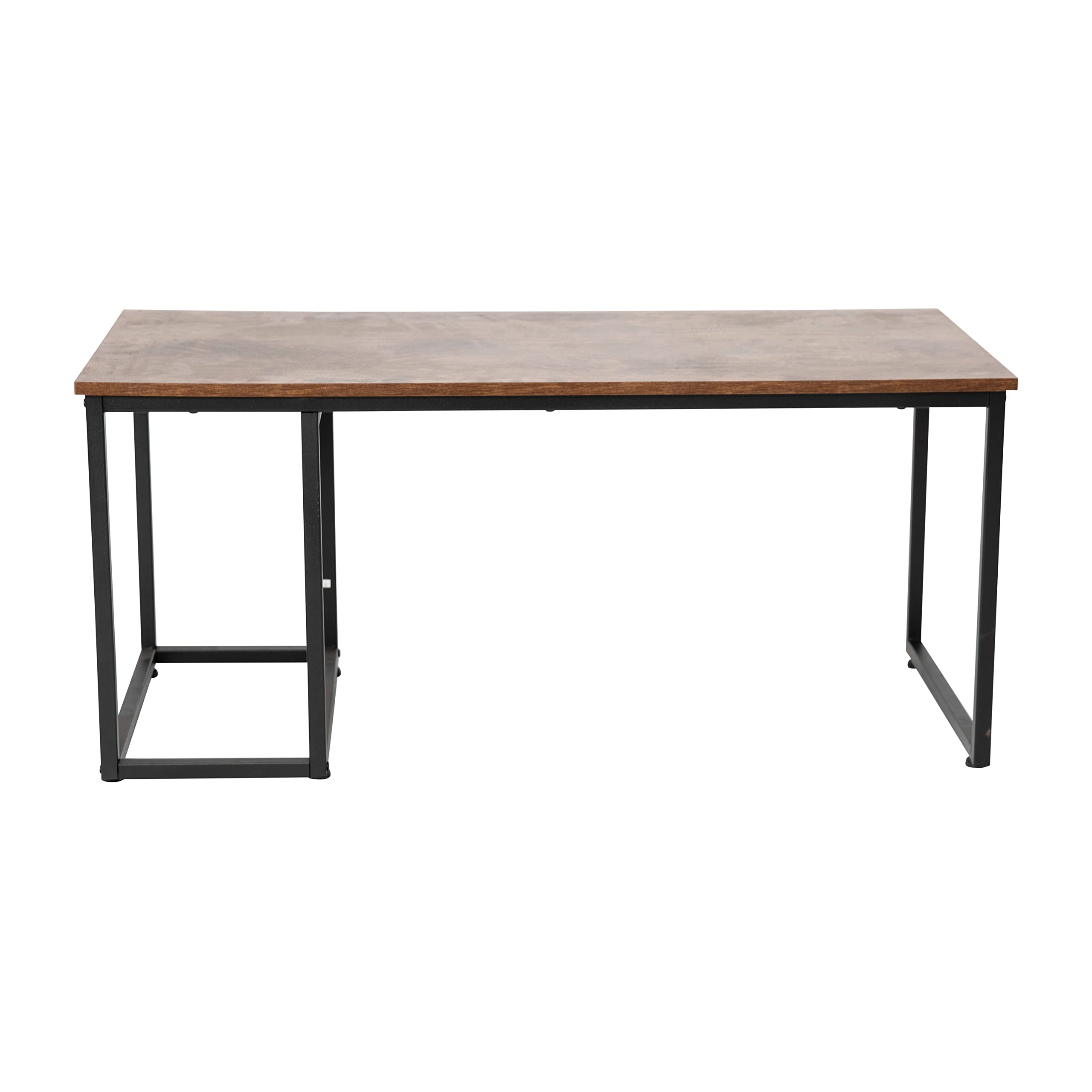 Merrick Lane Corsica 2-Piece Nesting Coffee Table Set with Storage - Walnut Wood Grain & Black Metal Frame - Perfect for Small Living Rooms, Apartments, and Modern Home Decor