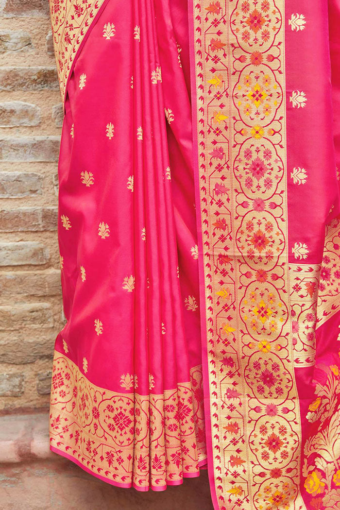 Banarasi Super Soft Silk Designer Saree in Rani Pink - Elegant Indian Traditional Wear for Weddings, Parties & Festive Occasions