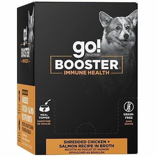 Go! Solutions Booster Immune Health Shredded Chicken & Salmon in Bone Broth Dog Food Topper - High Protein Grain-Free Supplement for Dogs - Perfect for Picky Eaters, Senior Dogs & Digestive Support