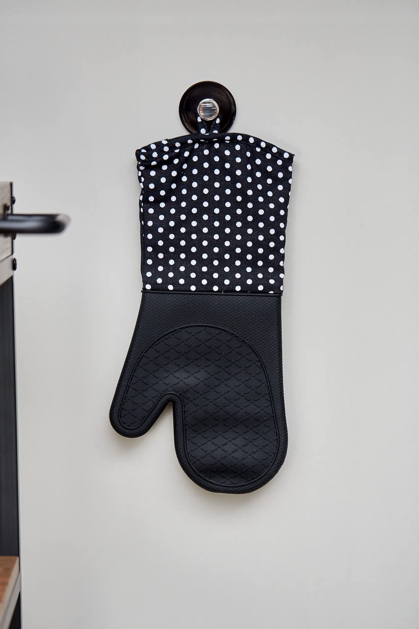 Premium Silicone Oven Mitts Set of 2 - Heat Resistant Kitchen Gloves (37.5 x 18.5 cm) in Black & White - Perfect for Baking, Grilling, and Cooking Safety