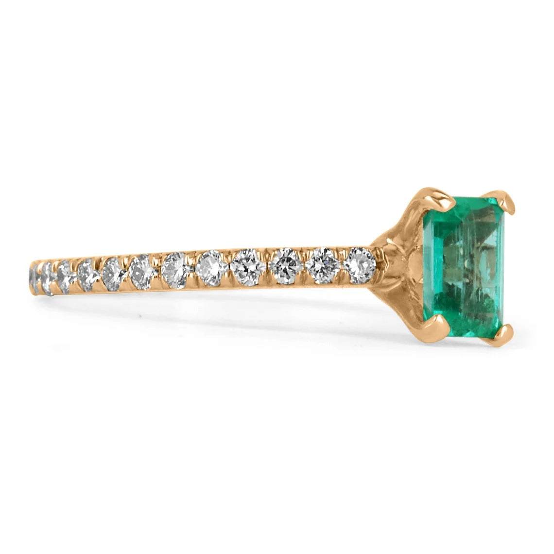 1.10tcw Dainty Solitaire Emerald & Diamond Accent 14K Rose Gold Ring - Elegant Gift for Engagement, Anniversary & Special Occasions