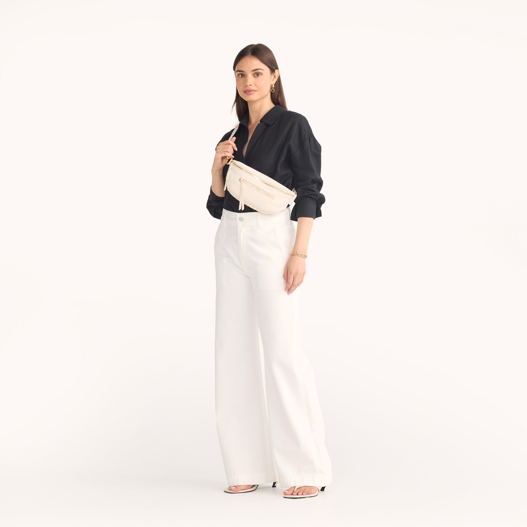 Charles Crossbody Bag - Calla Lily White & Brushed Gold - Medium Size Handbag for Women - Perfect for Work, Travel and Everyday Use