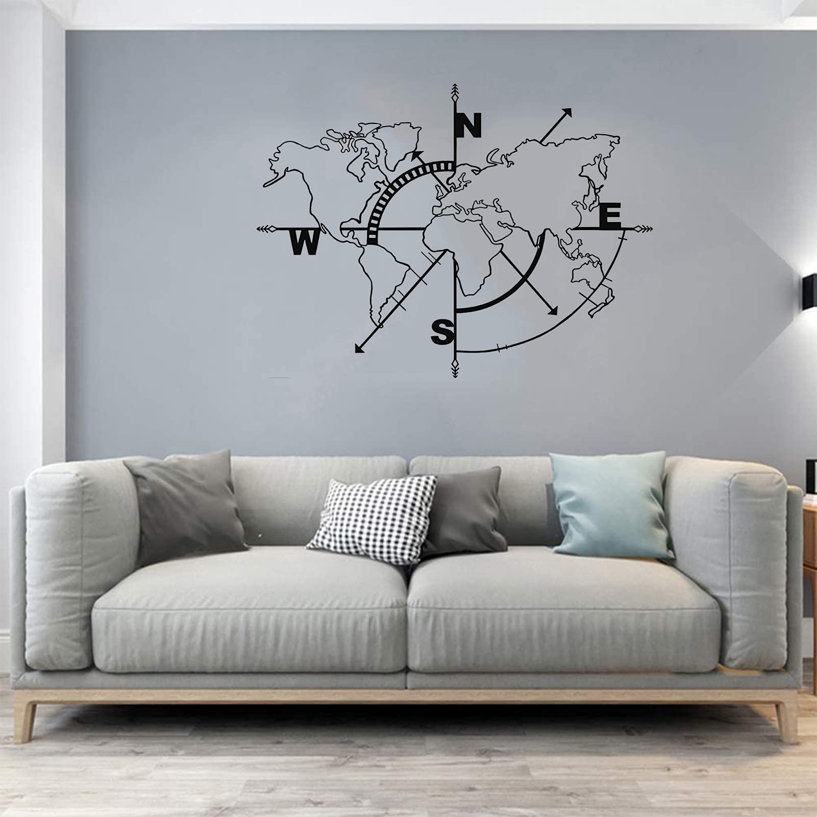 Ylight Metal World Map Wall Art - Abstract Metal Wall Decor with Compass for Home, Office & Living Room - Perfect for Travel Lovers & Geography Enthusiasts
