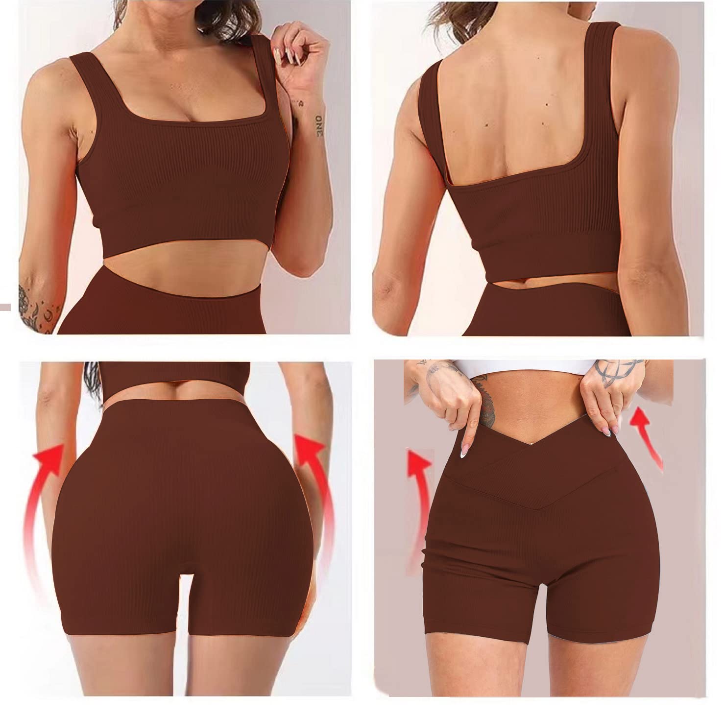 Niyokki Women's 2-Piece Workout Set - Sexy Summer Sports Bra & Crossover Shorts Matching Fitness Outfit for Yoga, Running & Gym