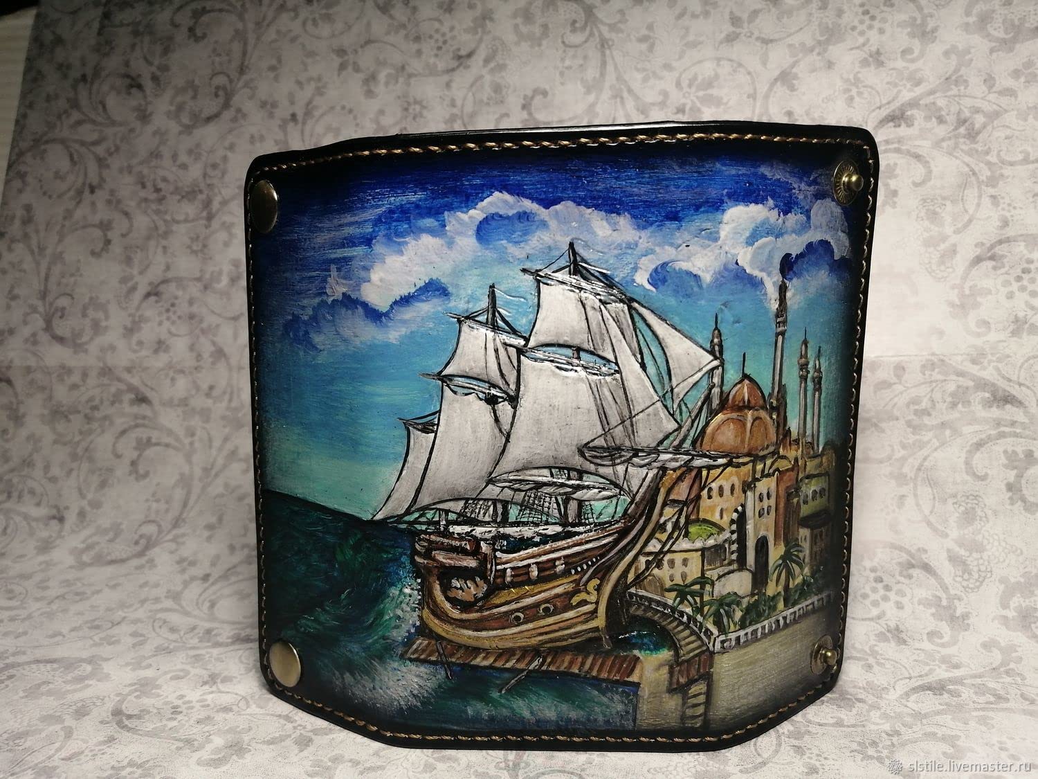 Sailor Ship RFID Men's Bifold Leather Wallet - Handmade Genuine Leather Embossed Viking Boat Design - Perfect for Travel, Gifts & Biker Enthusiasts