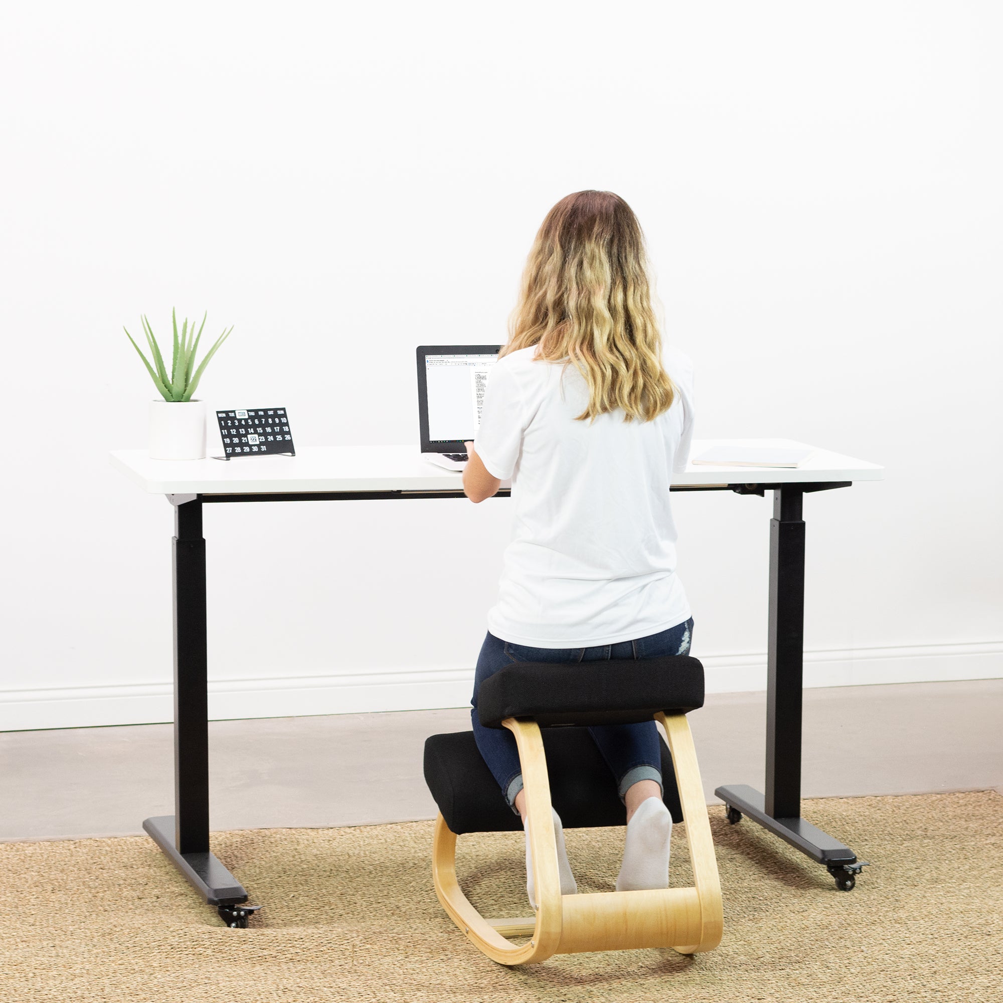 Ergonomic Wooden Rocking Kneeling Chair for Back Pain Relief - Adjustable Posture Corrector for Office, Home & Meditation - Improves Sitting Comfort & Spinal Alignment