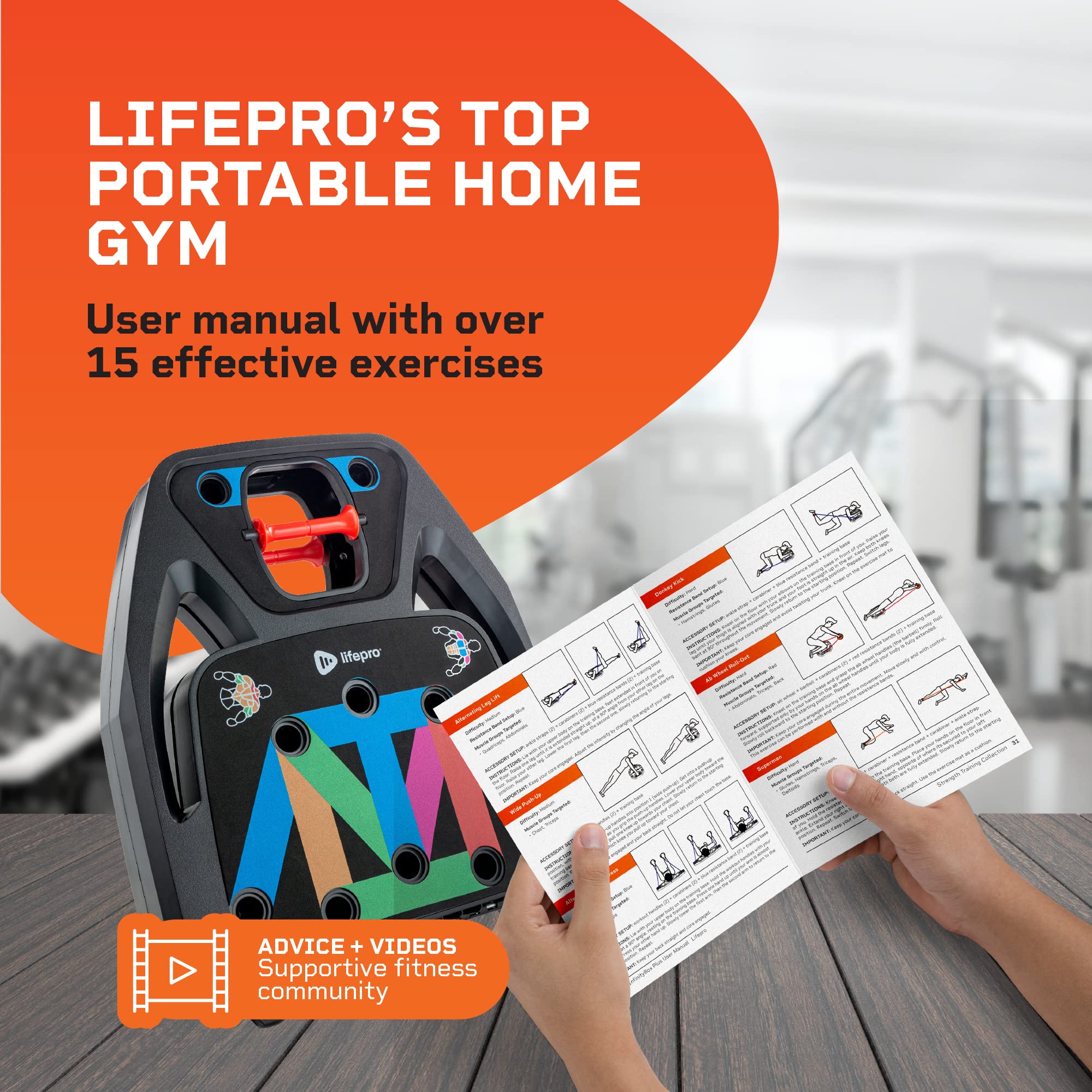 Portable Home Gym System with Push Up Board & 4 Resistance Bands - Full Body Workout Equipment for Men & Women - Perfect for Home Fitness, Travel & Small Space Training