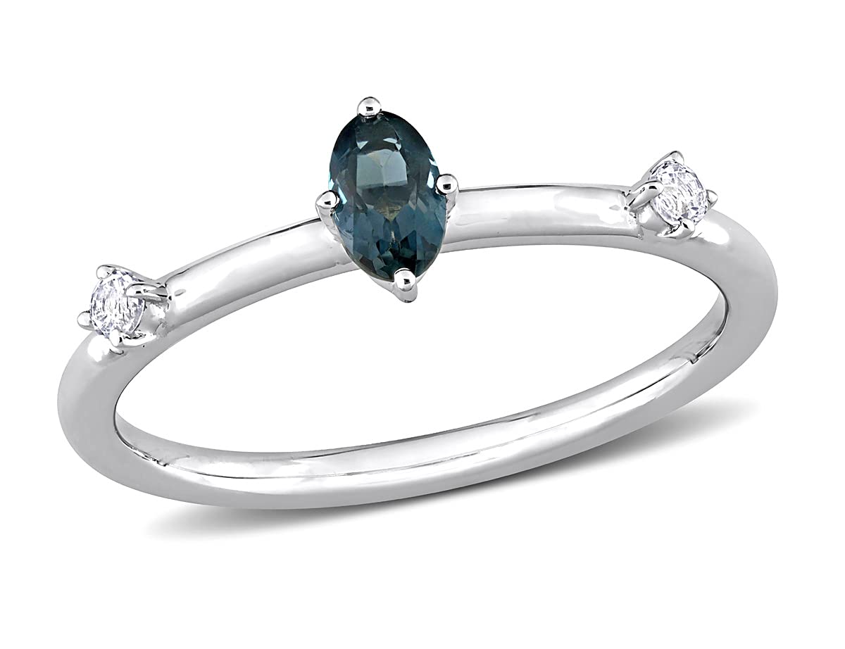 1/3 Carat (ctw) London Blue Topaz & White Topaz Ring in 10K White Gold - Elegant Birthstone Jewelry for Women, Perfect Gift for Anniversary, Engagement & Special Occasions