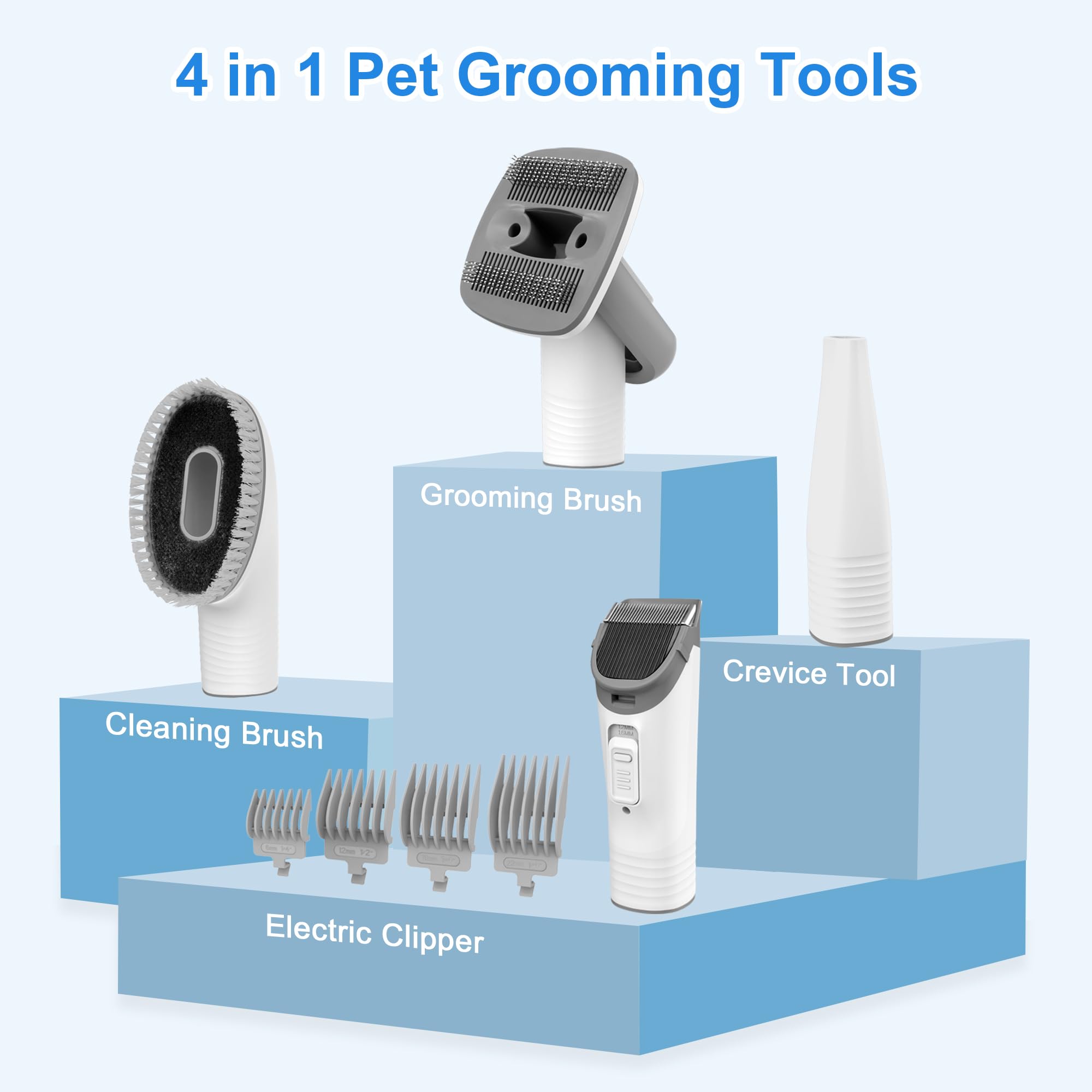 **16000Pa Powerful Dog Grooming Vacuum Kit – 99% Pet Hair Suction with 4 Grooming Tools, 1.5L Dust Cup & Low Noise Clippers for Dogs & Cats – Perfect for Shedding Control & Home Pet Care**